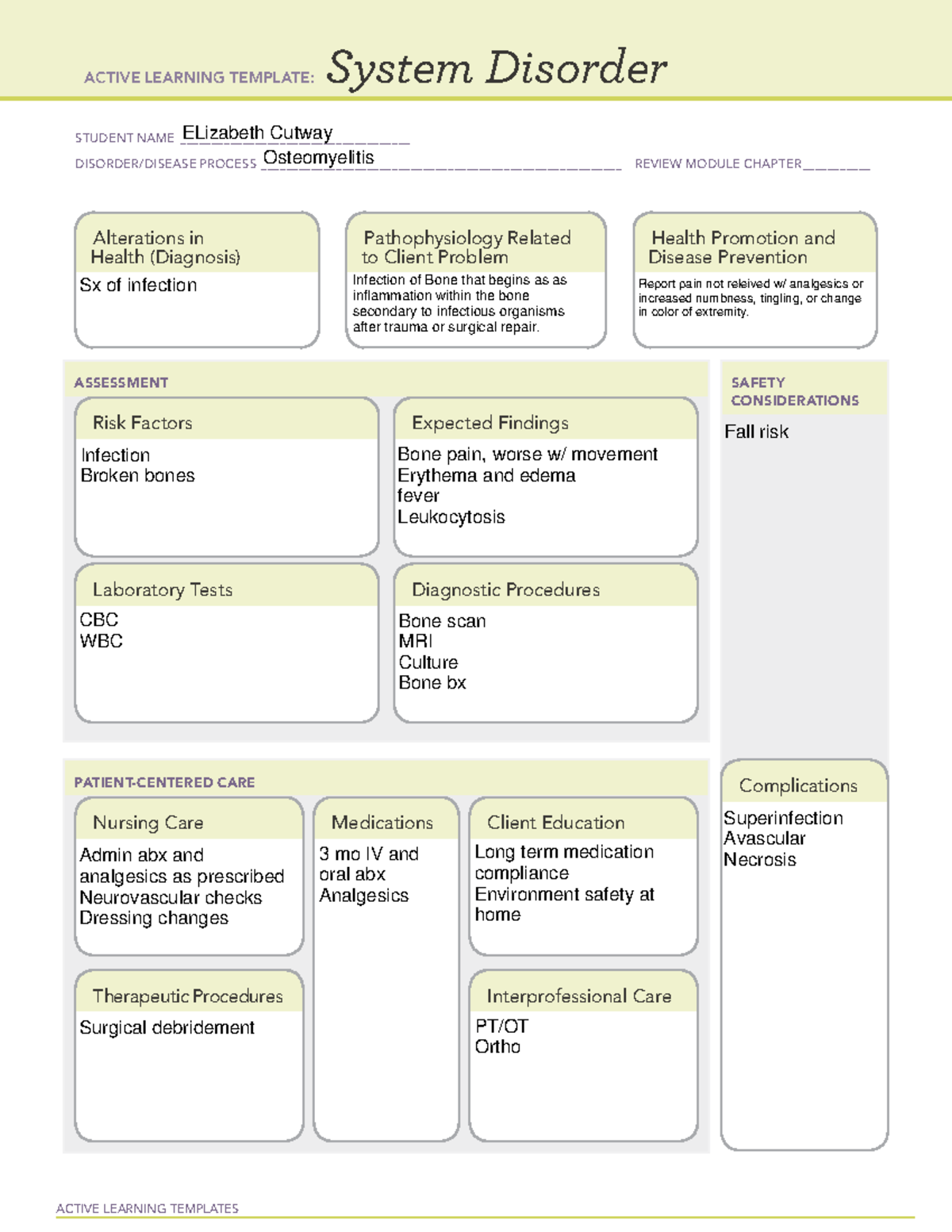 Osteomyelitis ATI System Disorder - ACTIVE LEARNING TEMPLATE: System ...