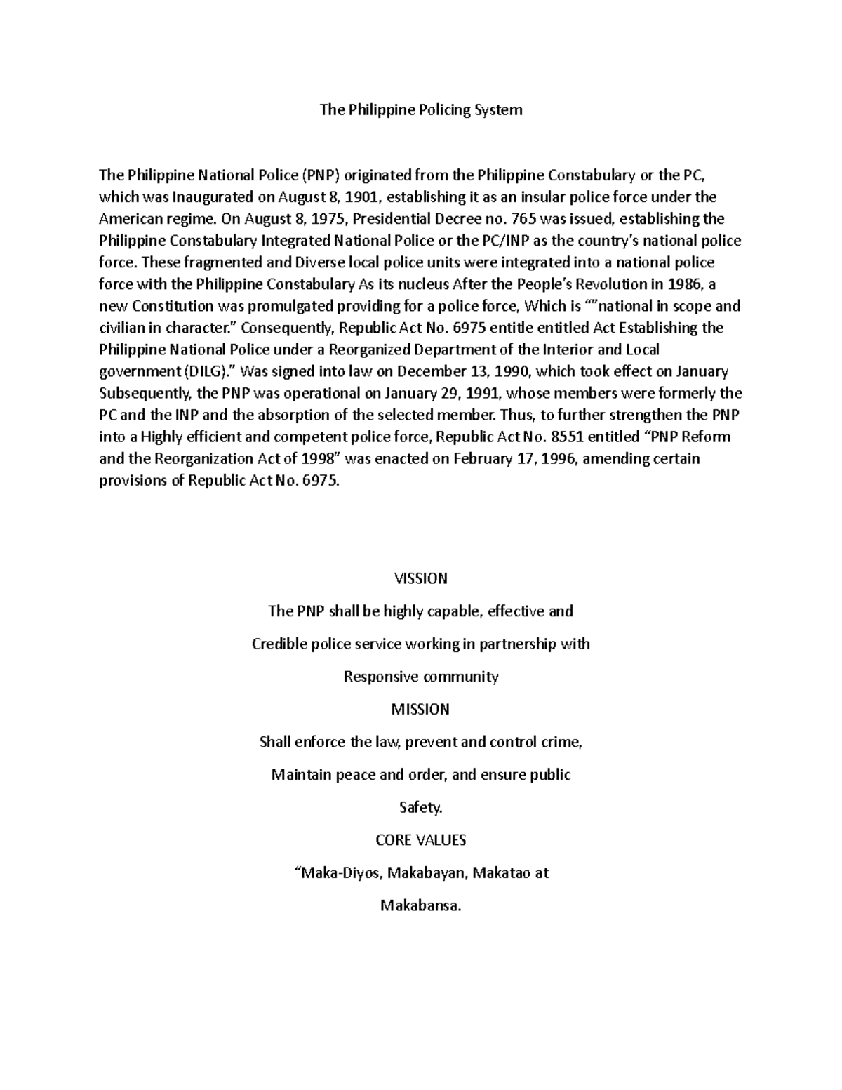LEA 1 - Important details only - The Philippine Policing System The ...