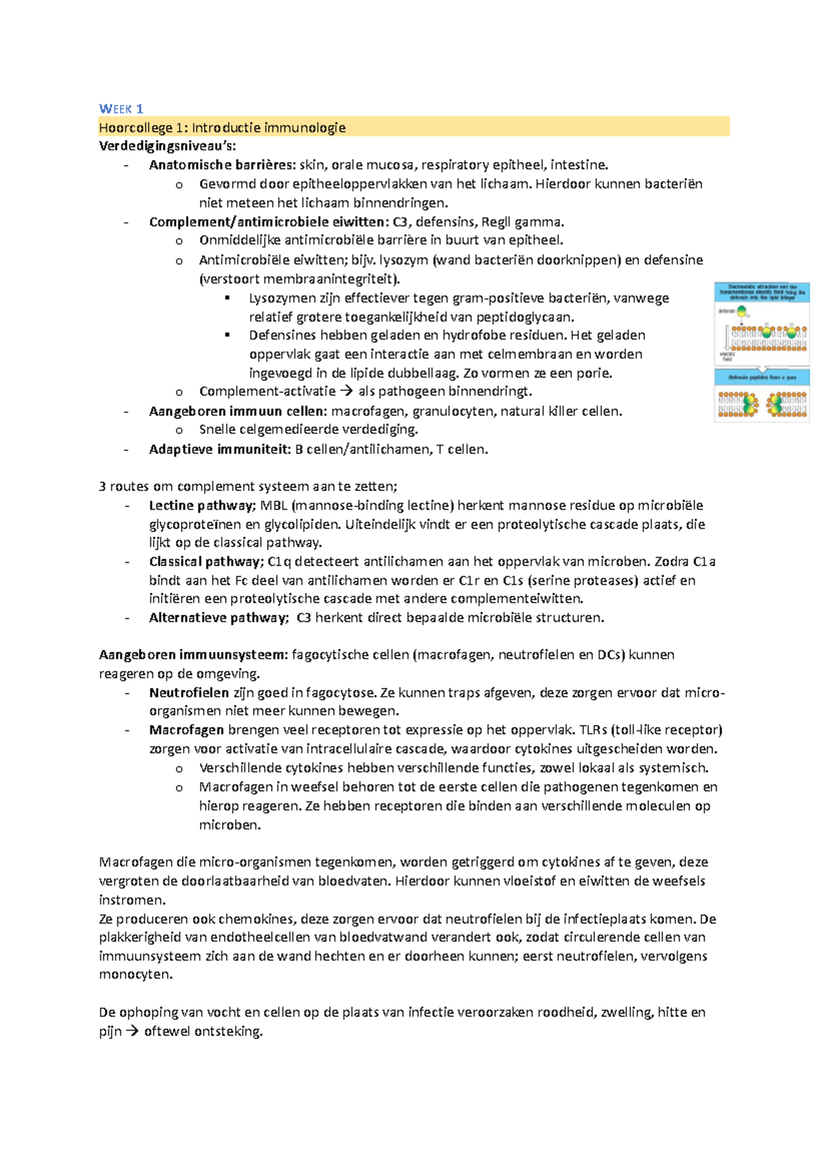 Week 1 - Werkcollege 1 - WEEK 1 Hoorcollege 1: Introductie Immunologie ...