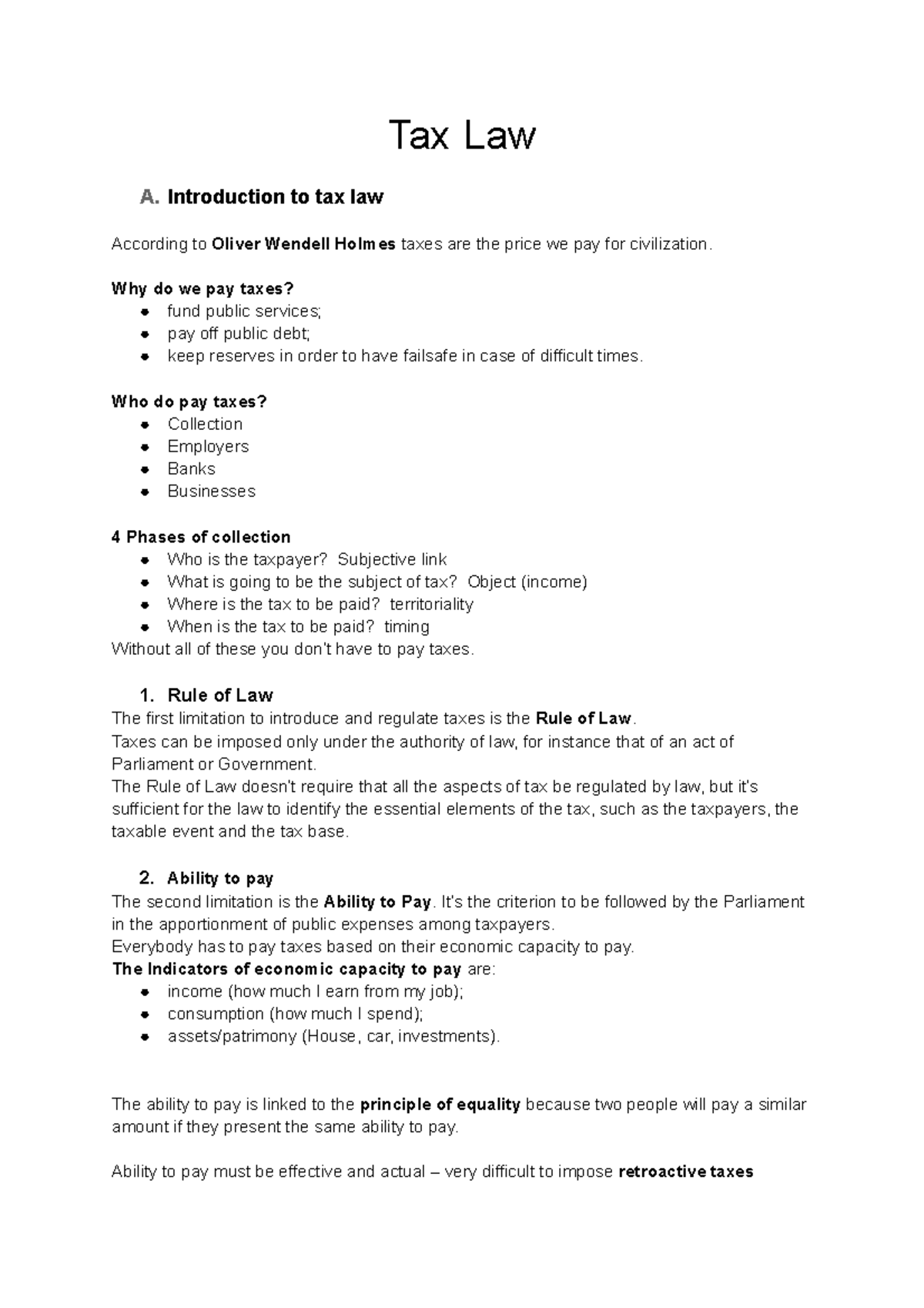 Tax Law 1° lezione Tax Law A. Introduction to tax law According to