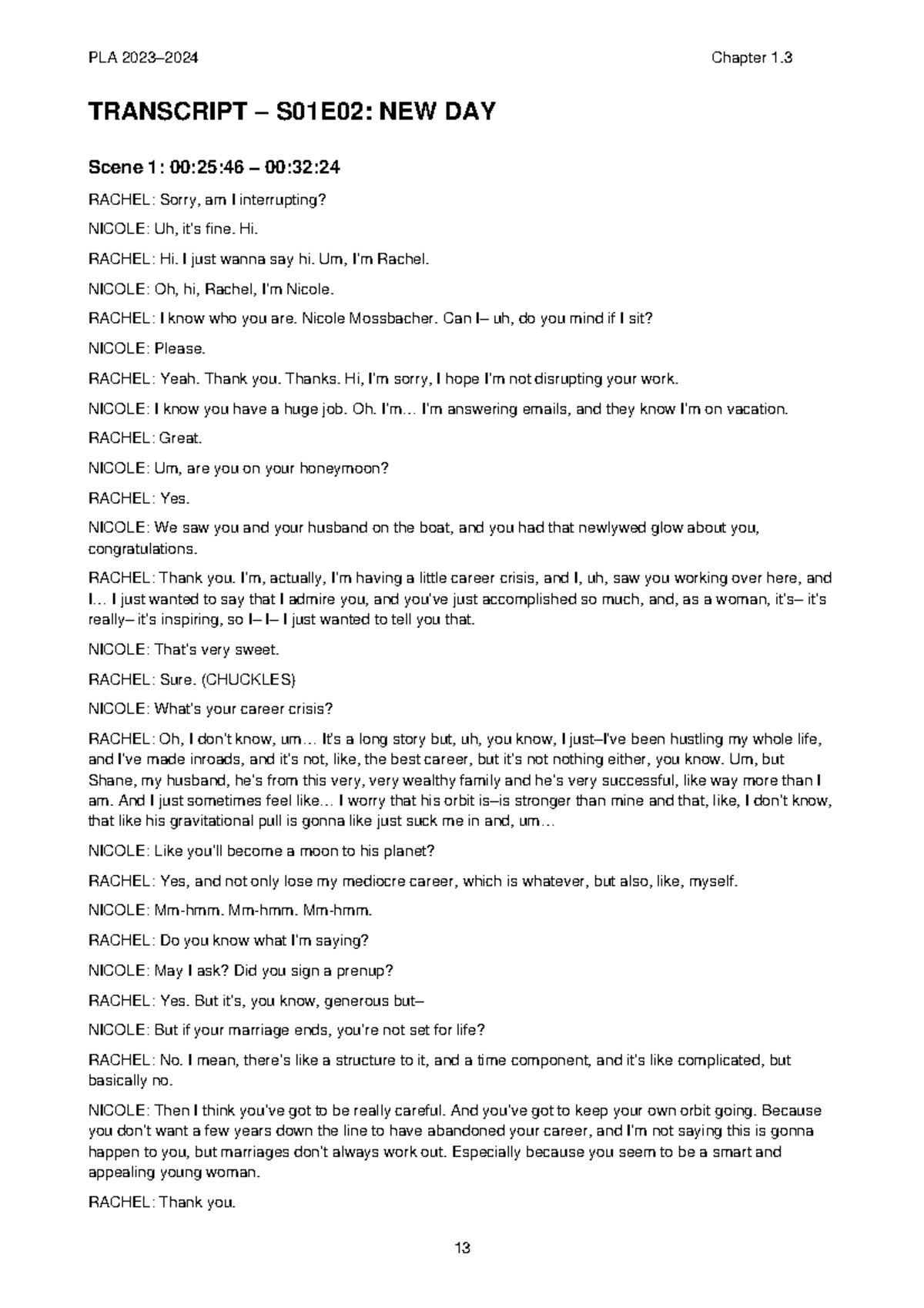 4. Chapter 1 The White Lotus 13-27 - TRANSCRIPT – S01E02: NEW DAY Scene ...