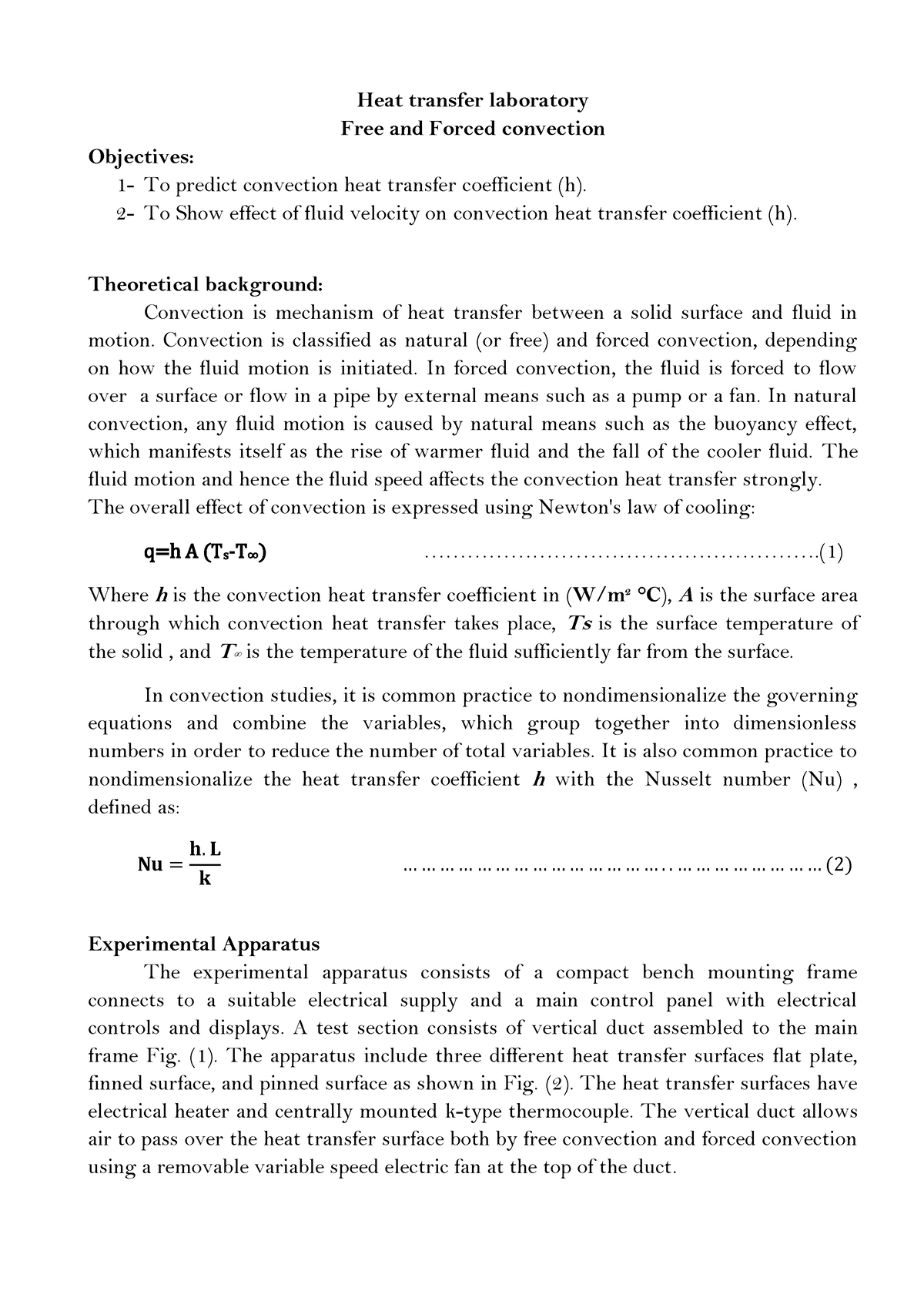 Heat Transfer Laboratory Convection - Heat Transfer Laboratory Free And ...