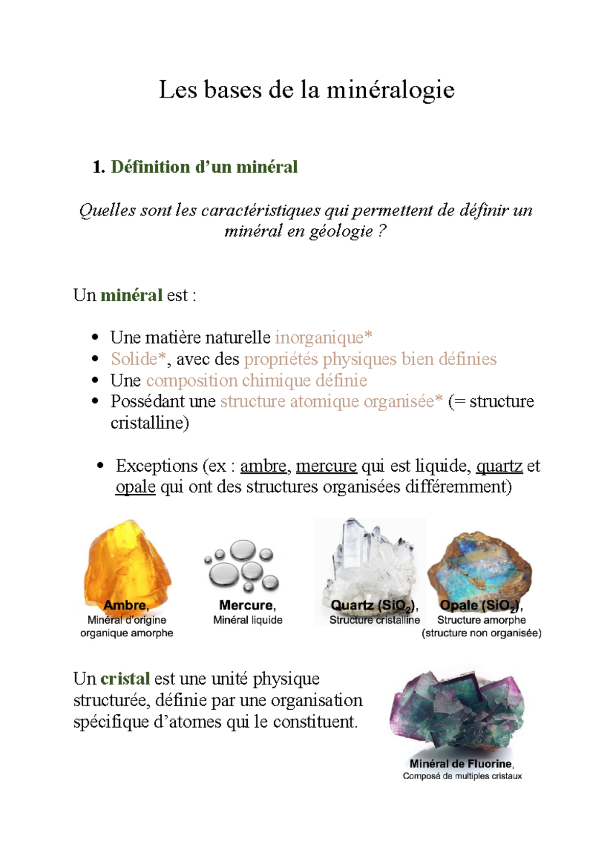 Les bases de la minéralogie - Les bases de la minéralogie Définition d ...