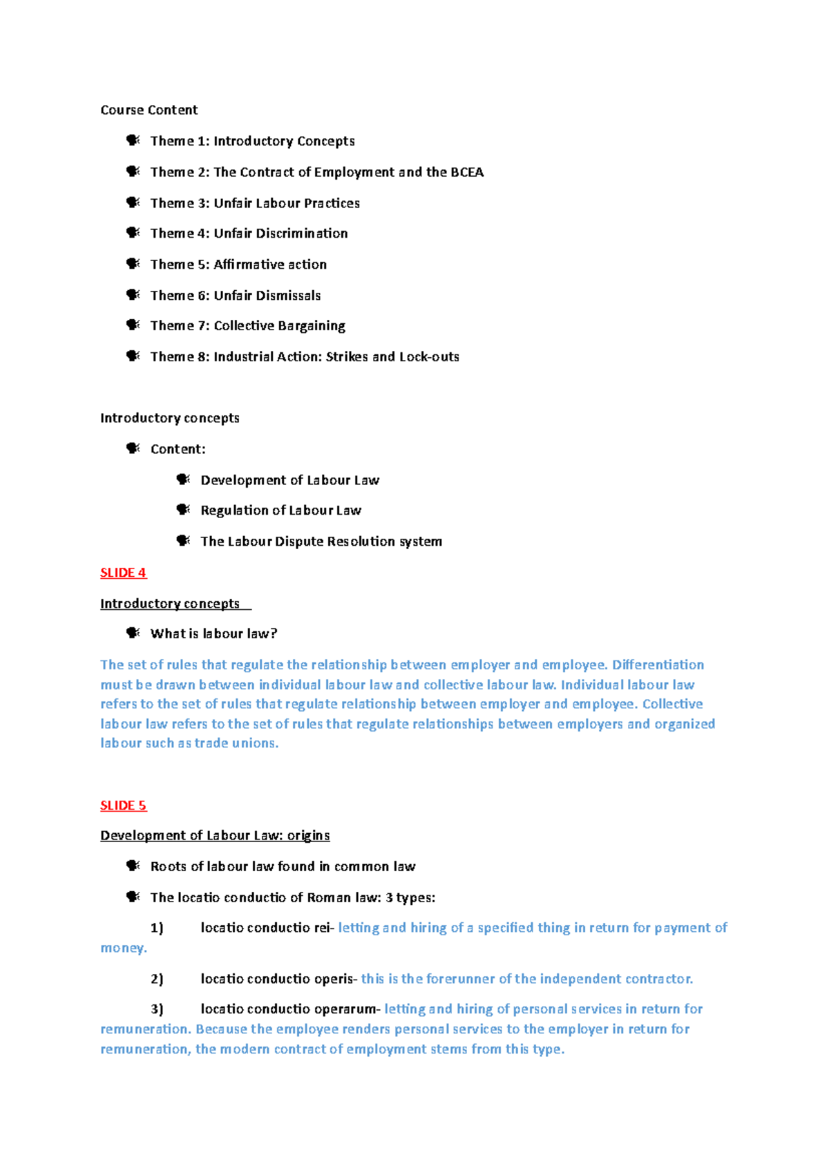 Labour Law week 1 - Notes taken - Course Content Theme 1: Introductory ...