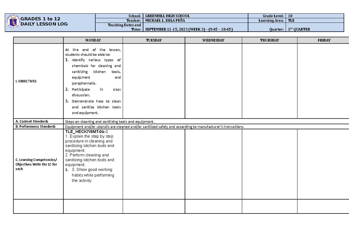 W3 - science - GRADES 1 to 12 DAILY LESSON LOG School: GREENHILL HIGH ...