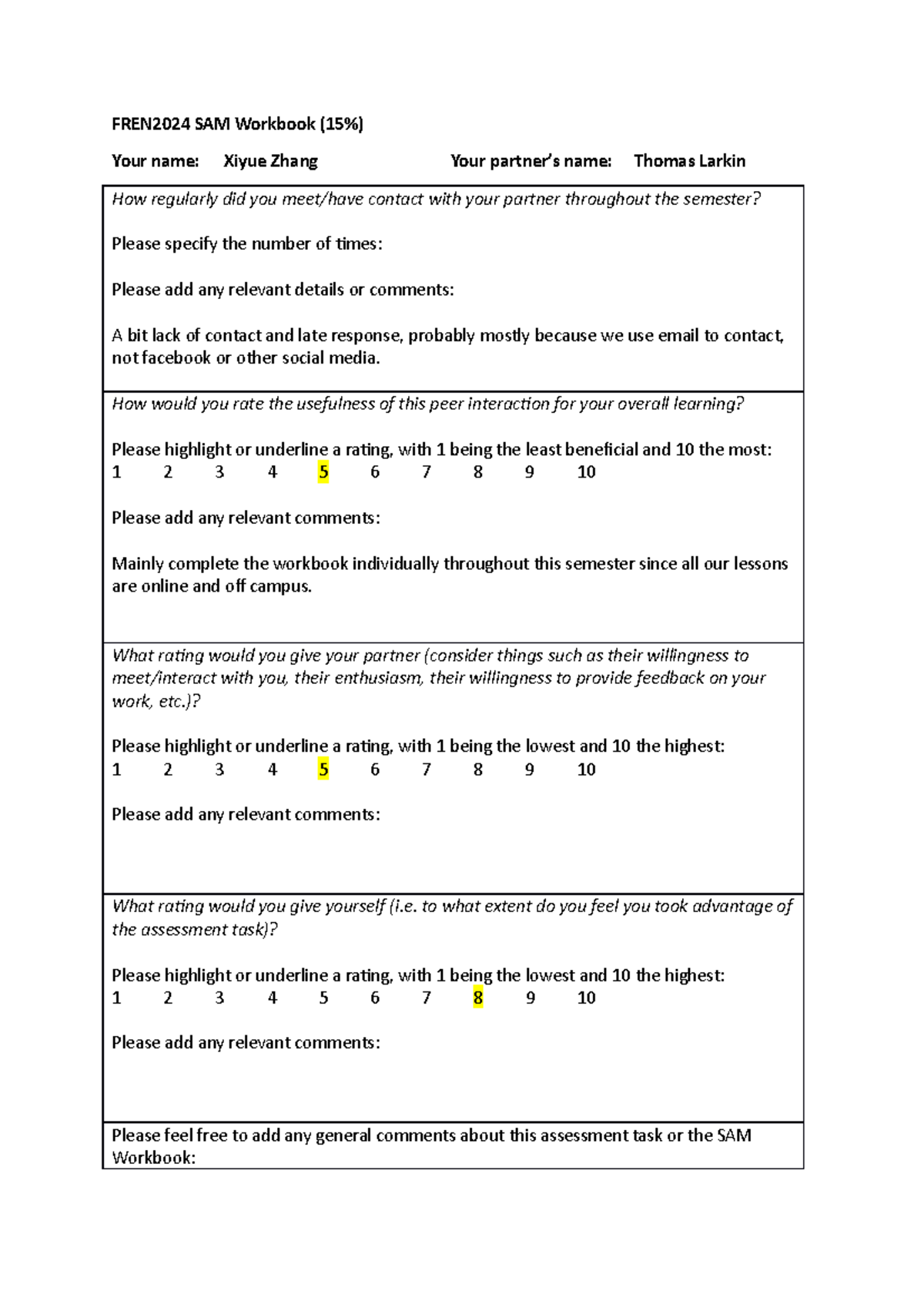 FREN2024 2020 SAM Workbook assessment sheet - FREN2024 SAM Workbook (15 ...
