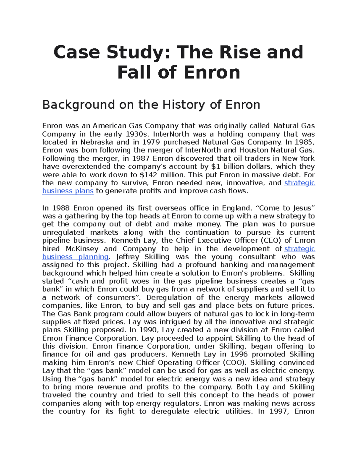 the rise and fall of enron case study