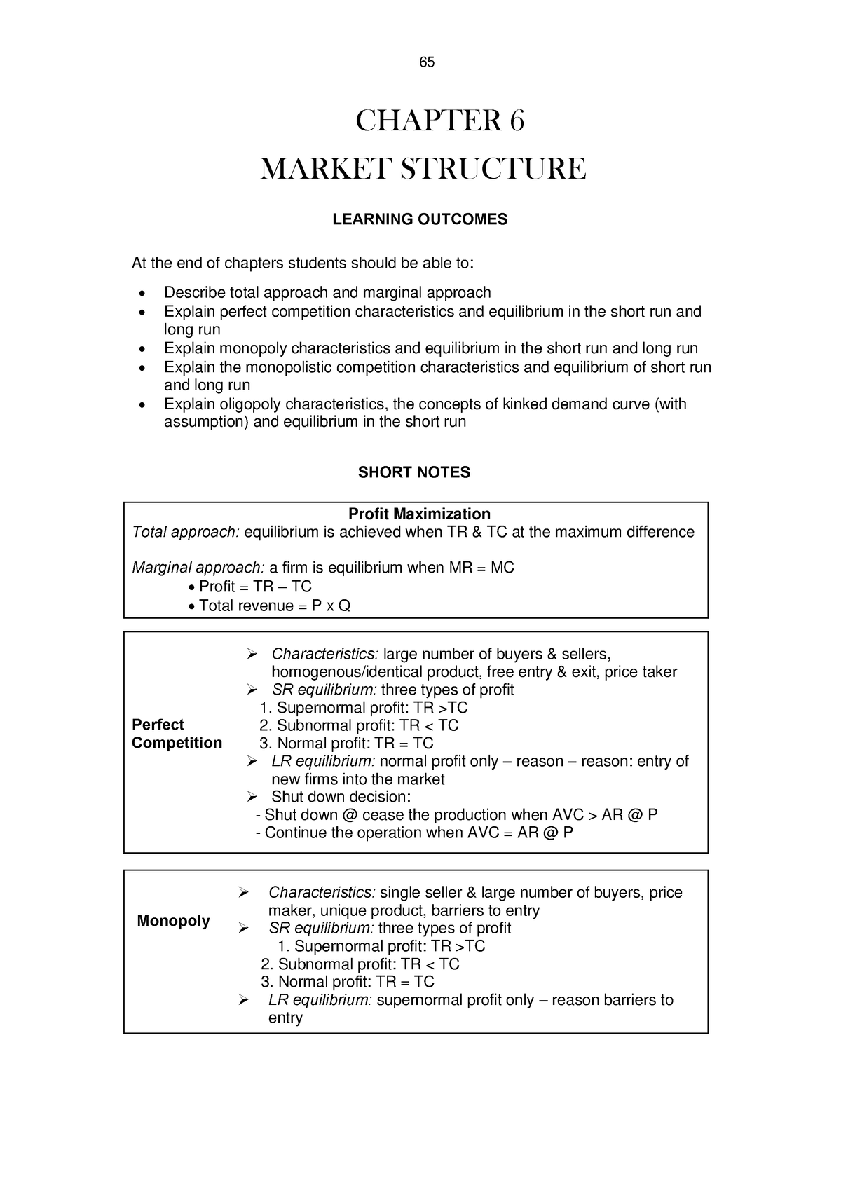 Chapter 6 New - Lecture - CHAPTER 6 MARKET STRUCTURE LEARNING OUTCOMES ...