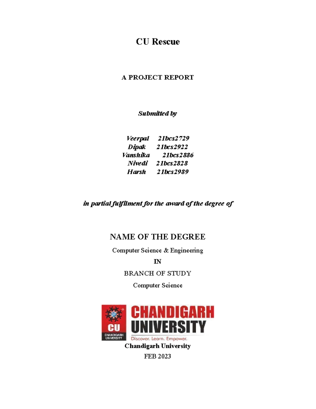Cu Rescue Report - Lecture notes - CU Rescue A PROJECT REPORT Submitted ...