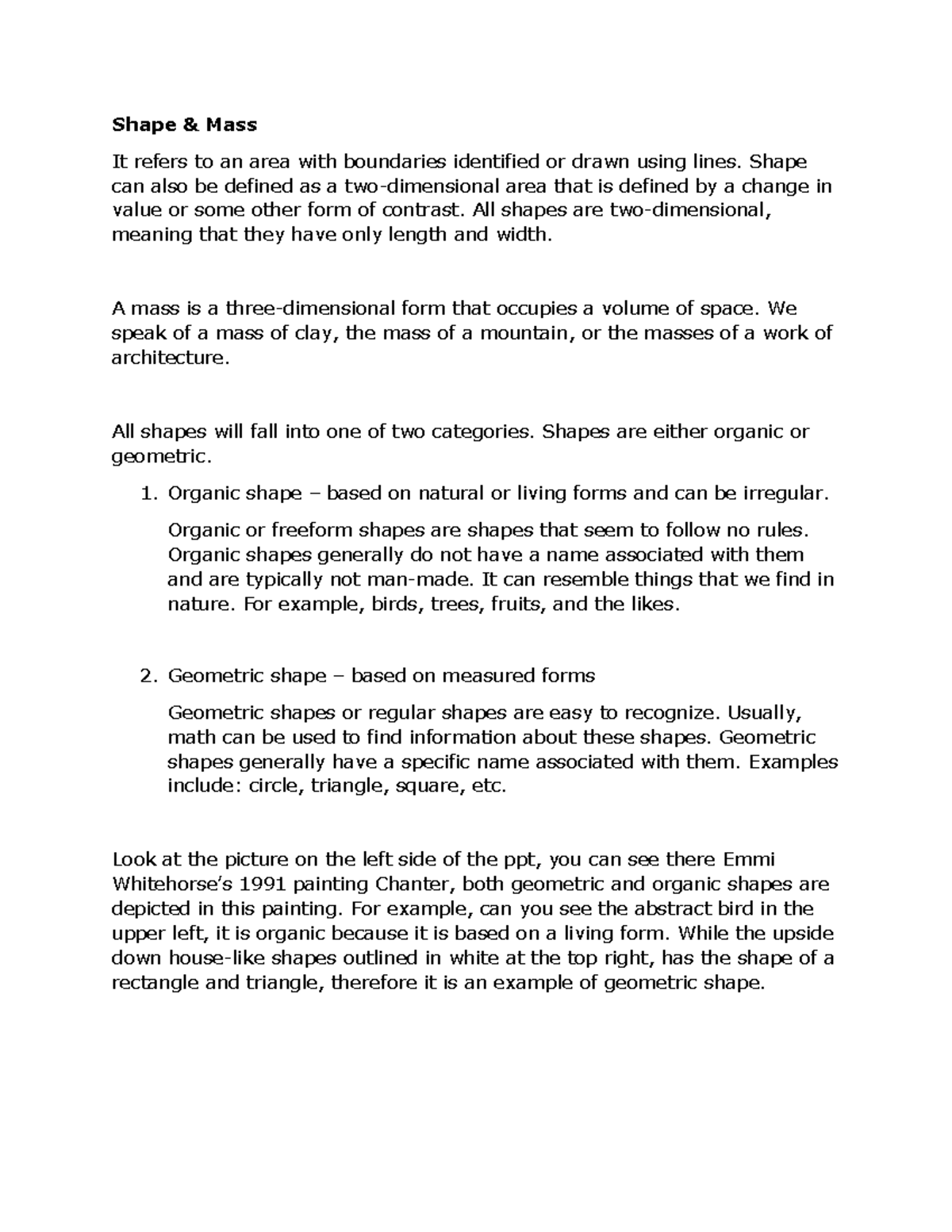 Shape and mass script - Shape & Mass It refers to an area with ...