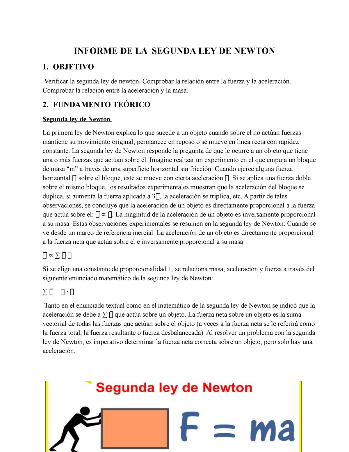 Informe DE Segunda LEY DE Newton - Fisica basica - UMSA - Studocu