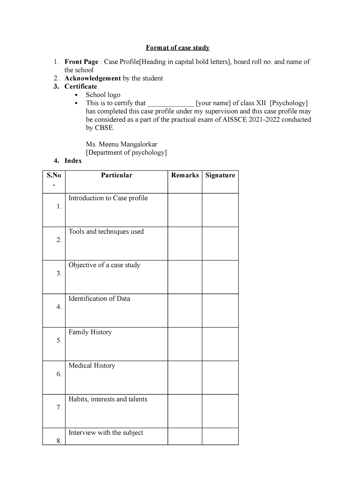 Format of case Profile - Format of case study Front Page : Case Profile ...