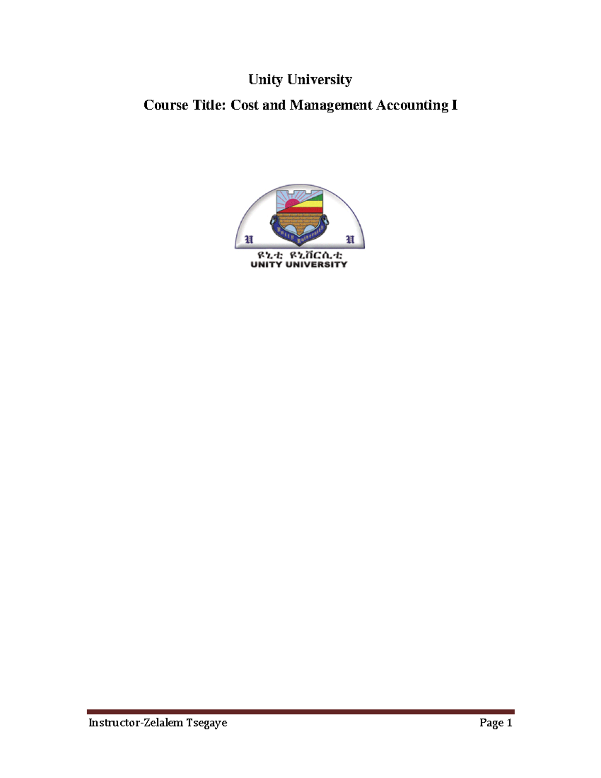 Cost & Management Accounting Chapter 1&2-1 - Unity University Course ...