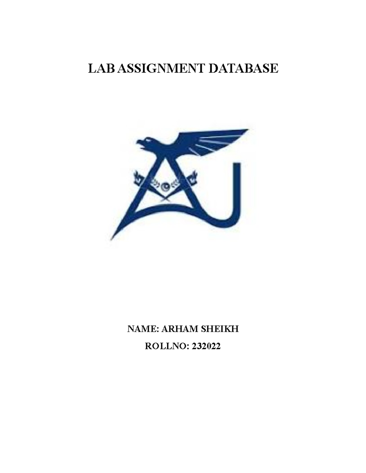 Arham - DataBase Managment System - LAB ASSIGNMENT DATABASE NAME: ARHAM ...