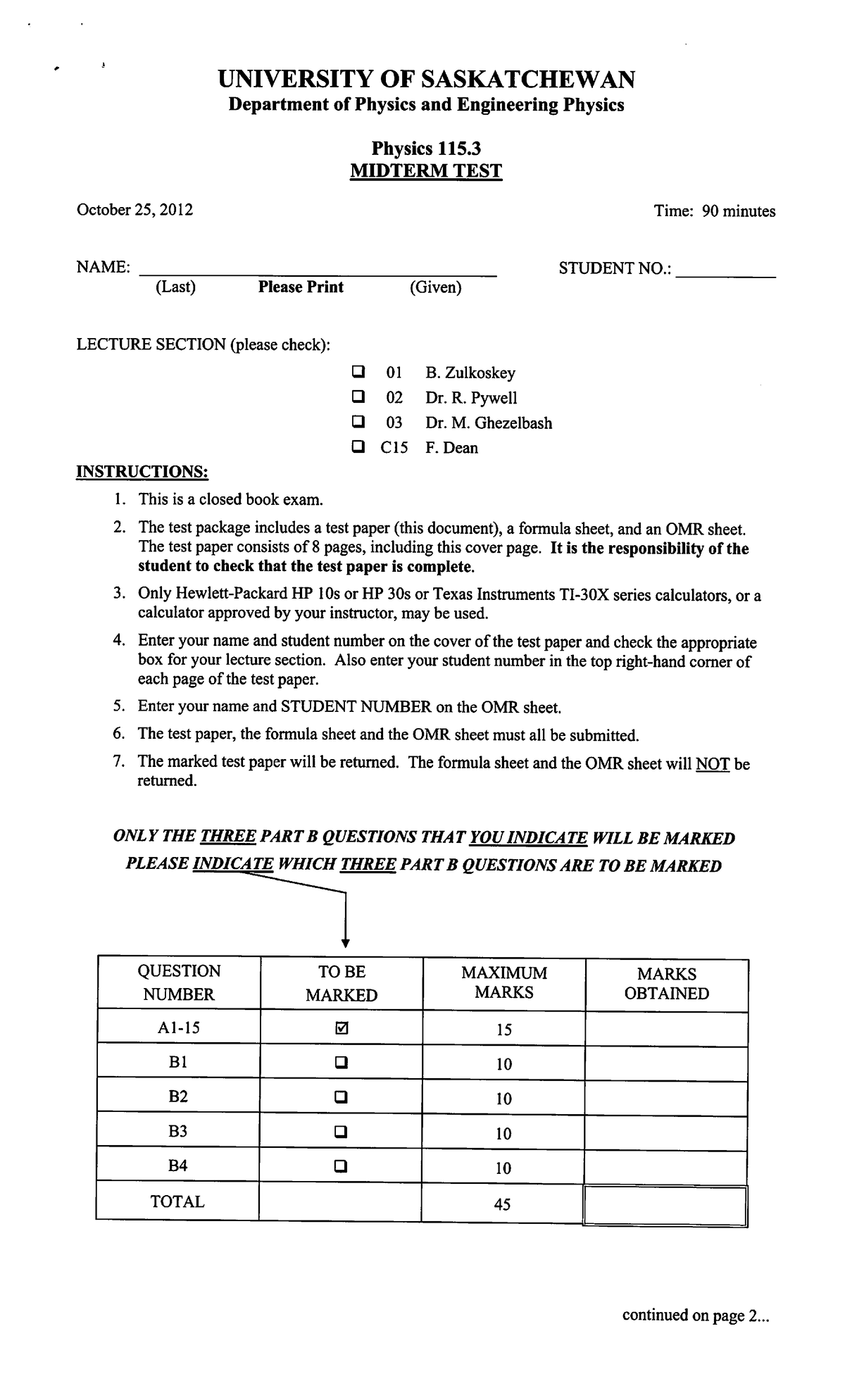 Exam 2012, questions and answers - UNIVERSITY OF SASKATCHEWAN ...