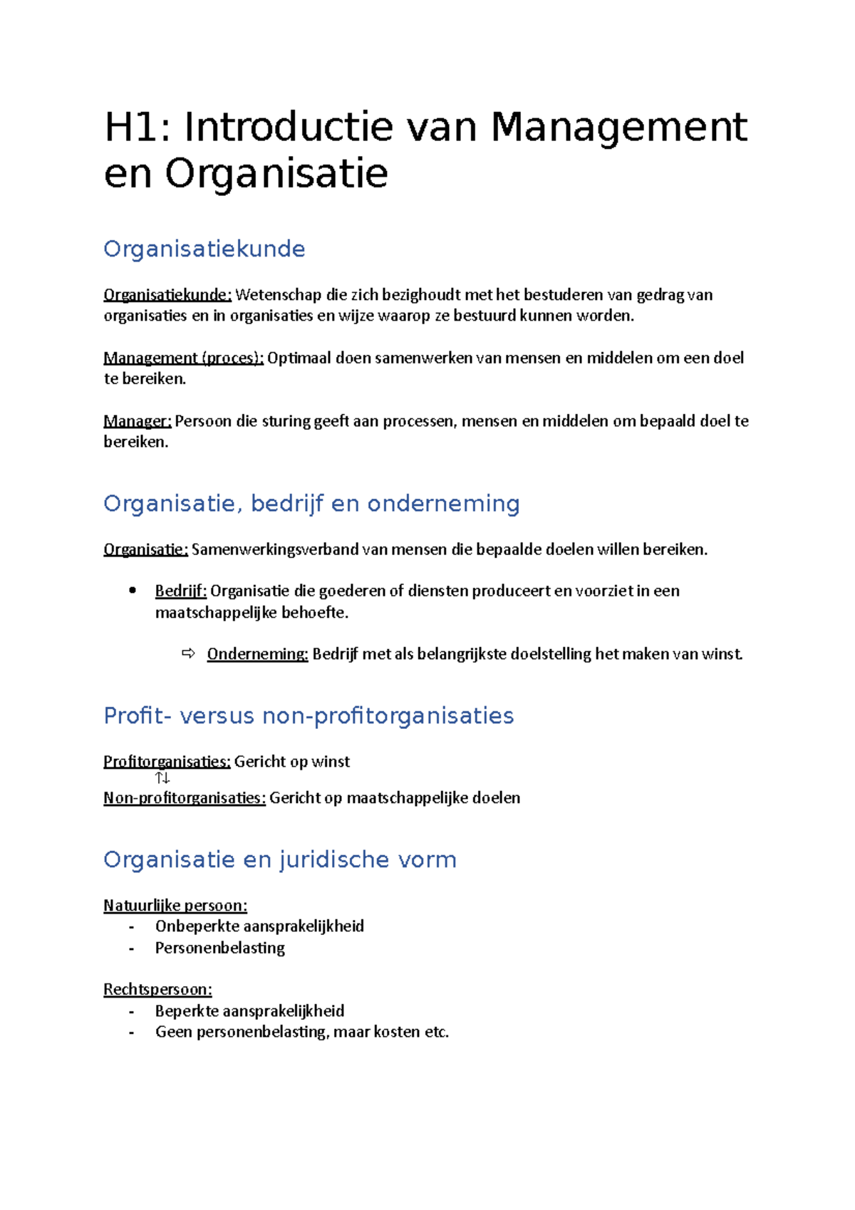 Bedrijfsorganisatie Samenvatting Definitief - H1: Introductie Van ...