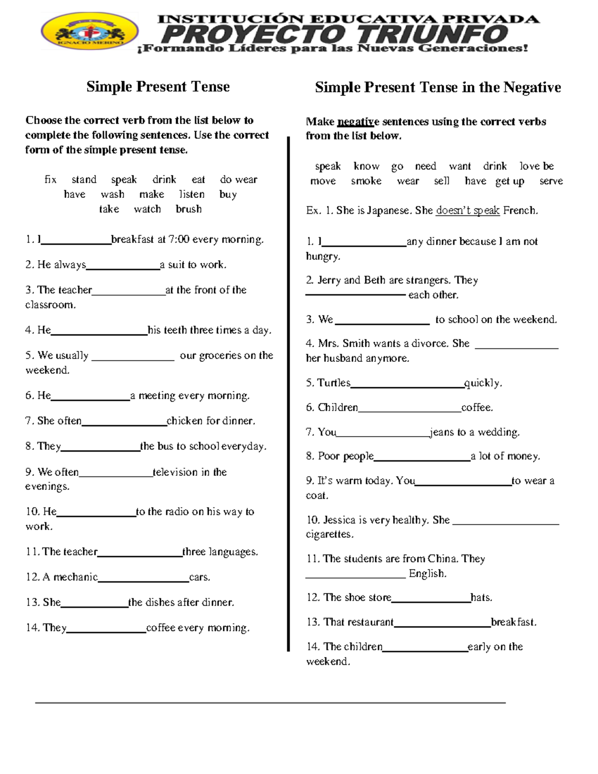 5TH SEC Homeworks - xdxd - Simple Present Tense Choose the correct verb ...