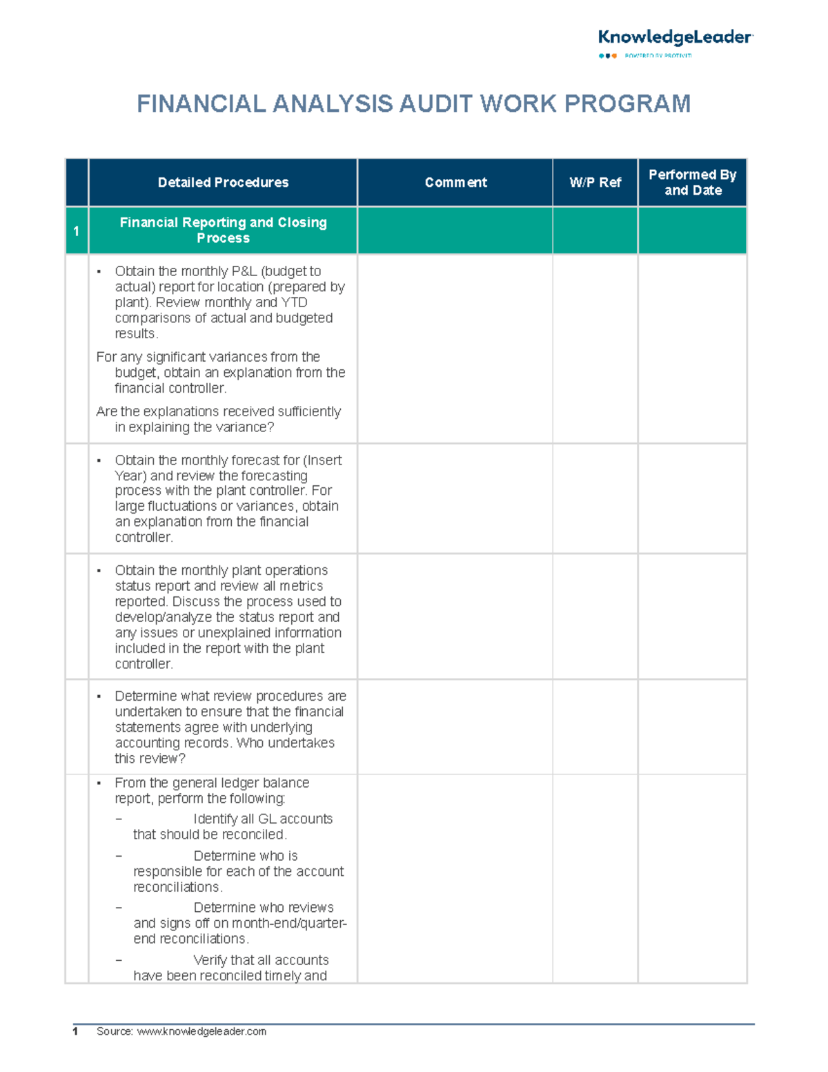 Financial Analysis Audit Work Program - FINANCIAL ANALYSIS AUDIT WORK ...