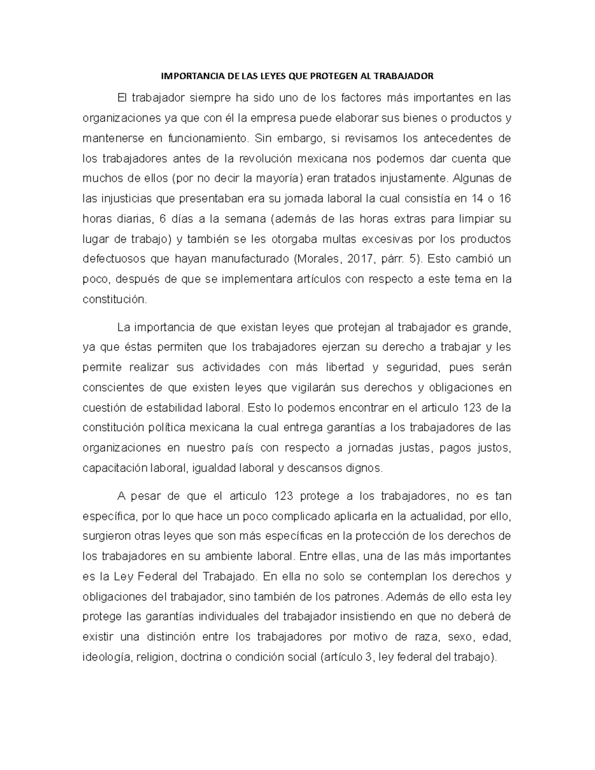 Ensayo Importancia DE LAS Leyes QUE Protegen AL Trabajador ...