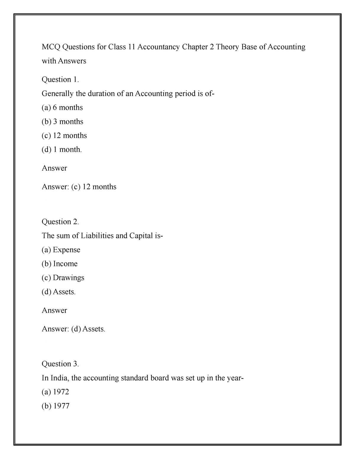 MCQ Questions for Class 11 Accountancy Chapter 2 Theory Base of