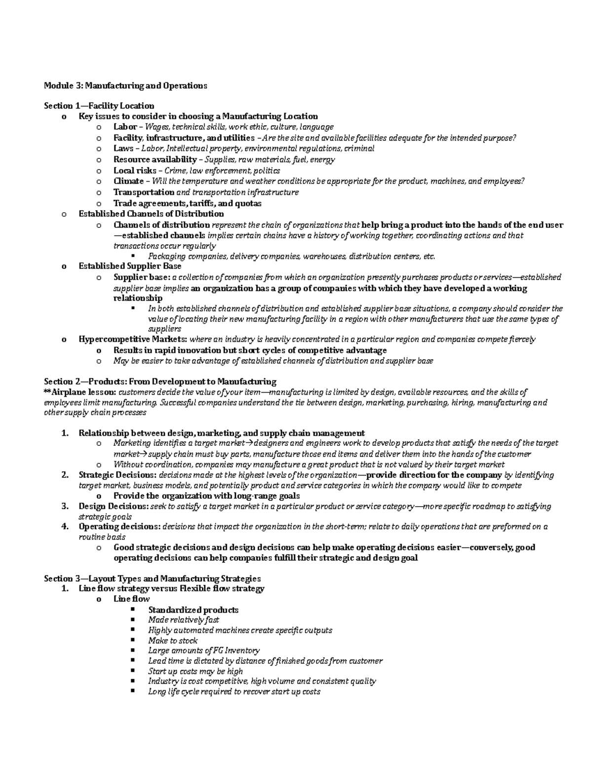 SCM 300 Module 3 SG - Module 3: Manufacturing and Operations Section 1 ...