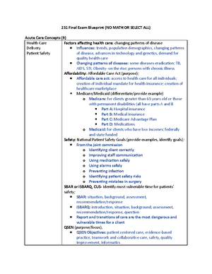 Adult 2 Final Exam Blueprint - NUR 231: Adult Nursing 2 Final Exam ...