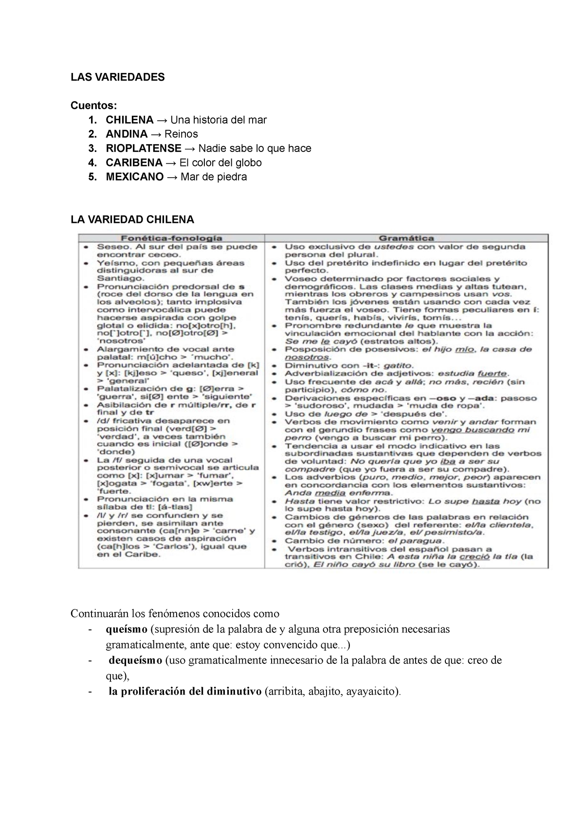 Las variedades - LAS VARIEDADES Cuentos: 1. CHILENA → Una historia del mar  2. ANDINA → Reinos 3. - Studocu