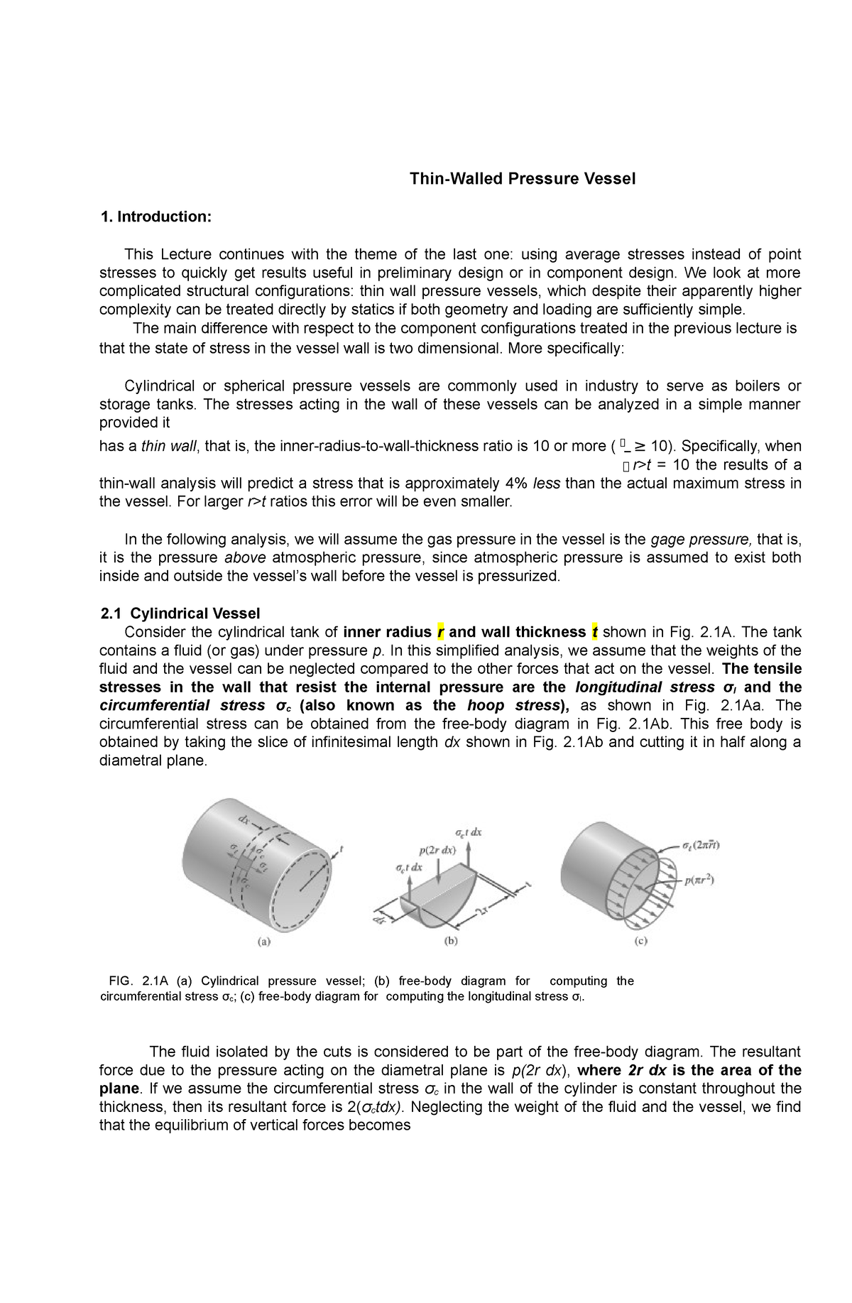 Thin-Walled Pressure Vessel - Thin-Walled Pressure Vessel Introduction ...