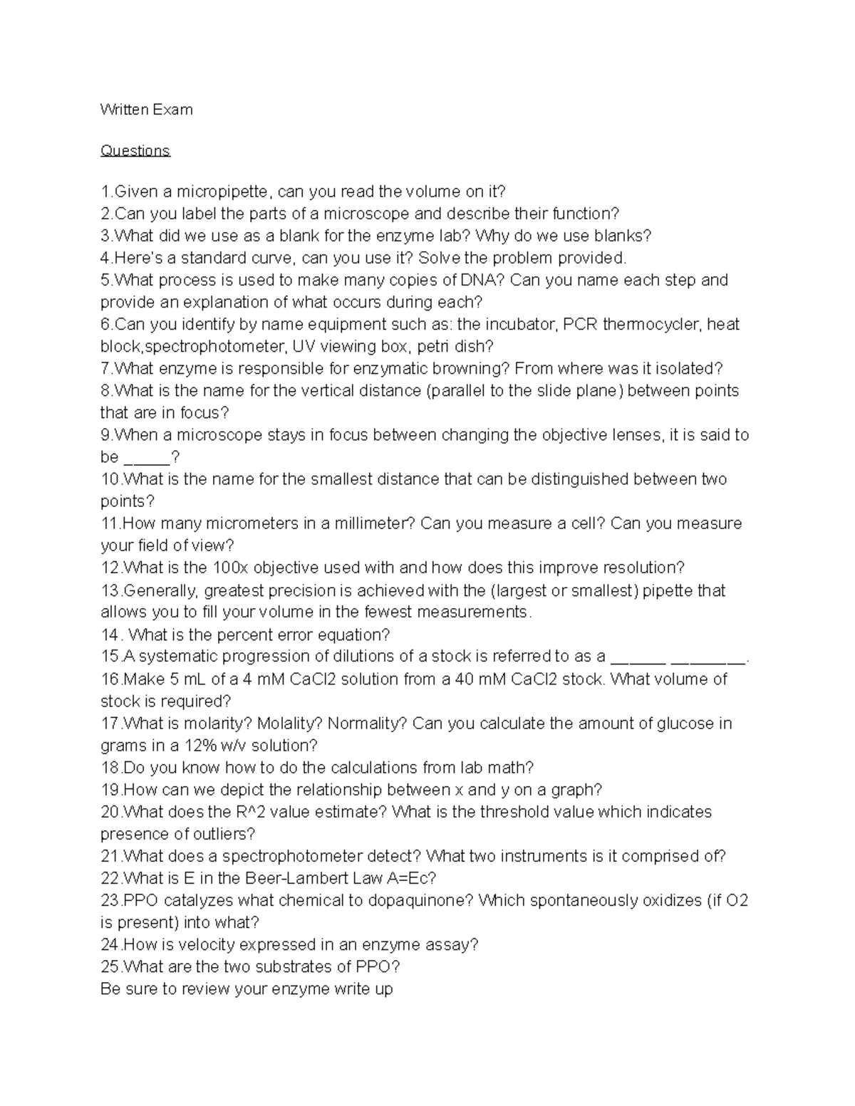 Lab Practical Review 4 25 17 Written Exam Questions 1 a