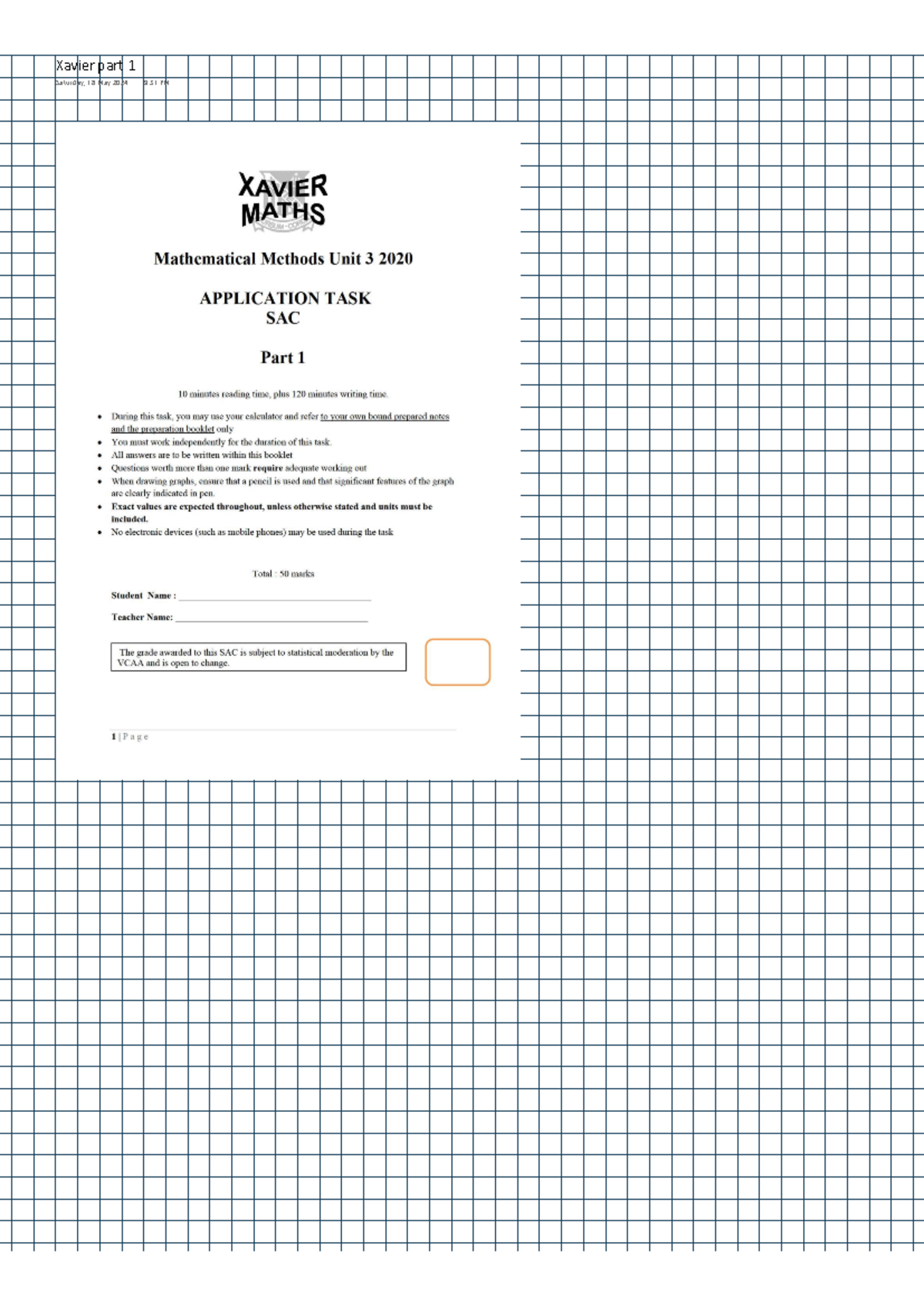 2121 - Xavier part 1 Saturday, 18 May 2024 9:31 PM XAVIER MATHS ...