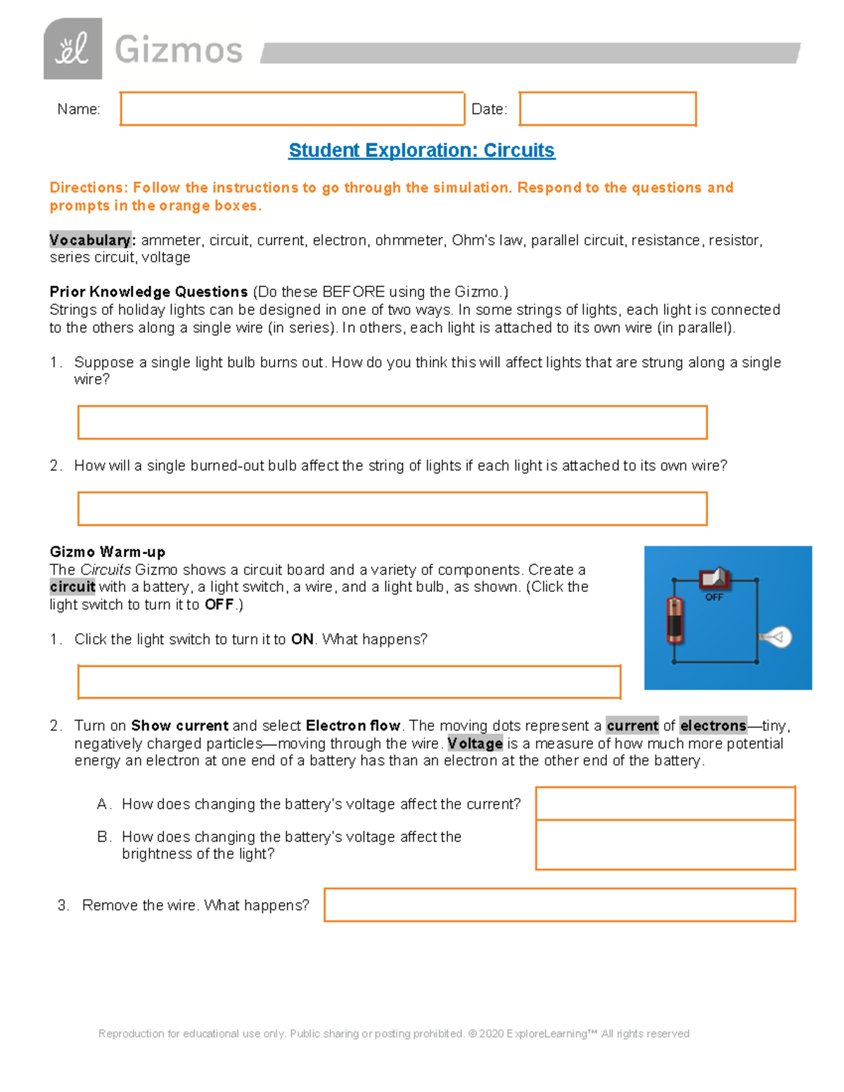 Copy of Circuits SE - Study Guide - Name: Date: Student Exploration ...