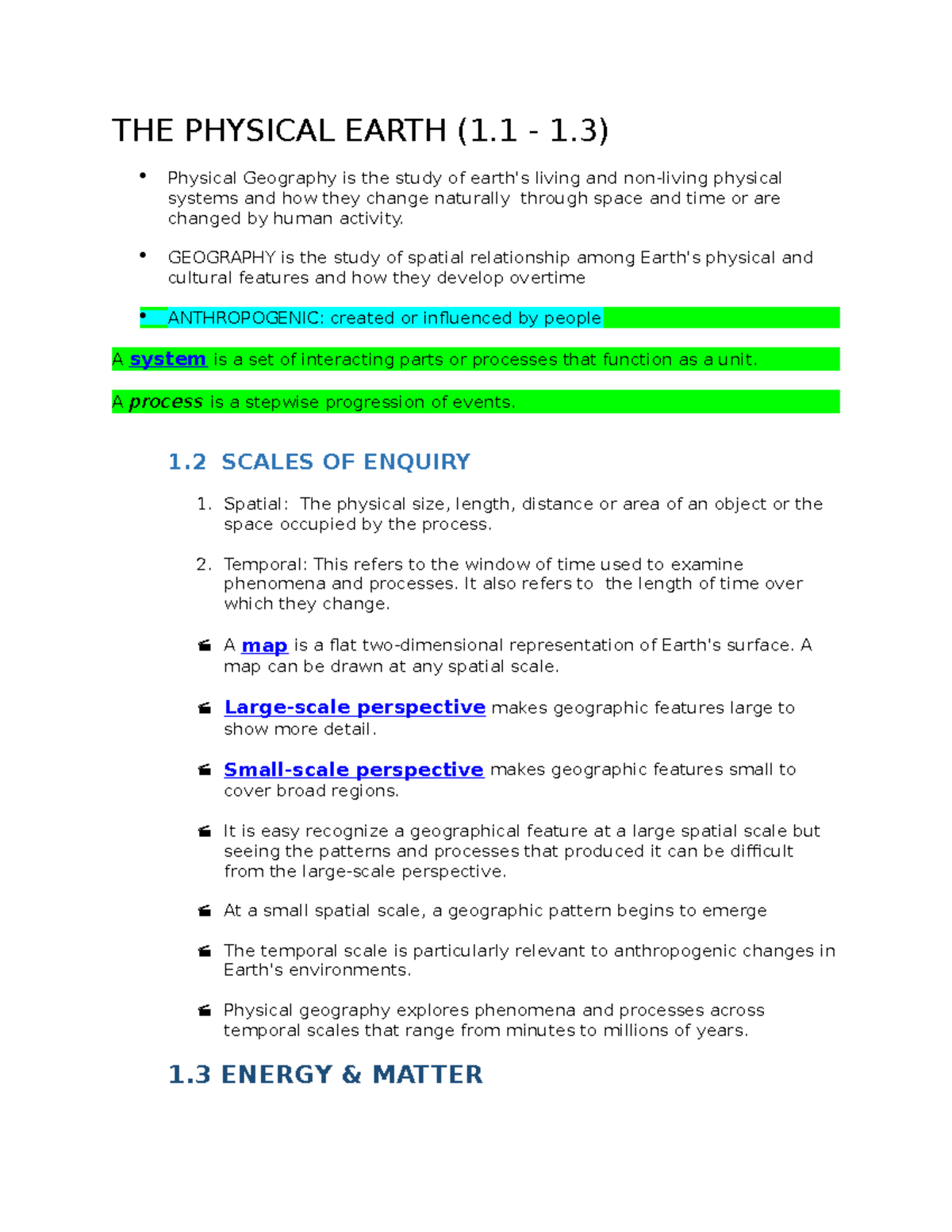 Chapter 1 Geographer'S Toolkit THE PHYSICAL EARTH (1 1) Physical Geography is the study of