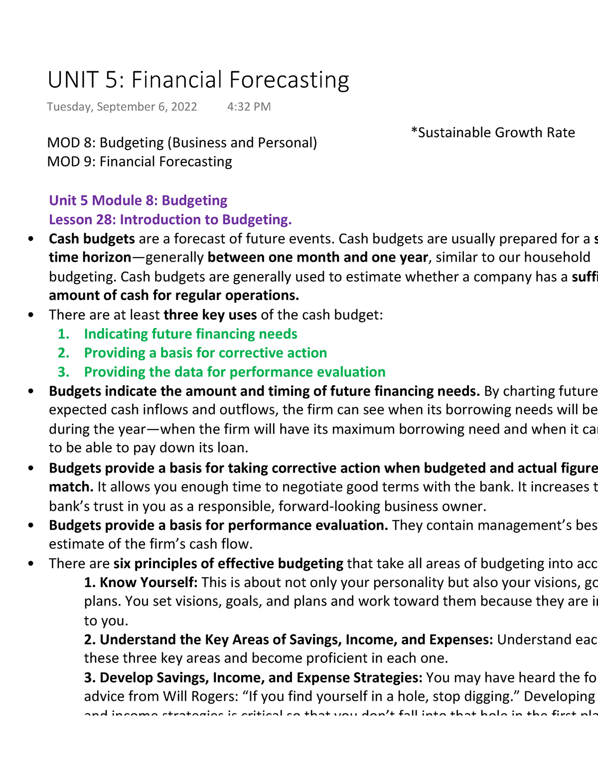 UNIT 5 Financial Forecasting - MOD 8: Budgeting (Business and Personal ...