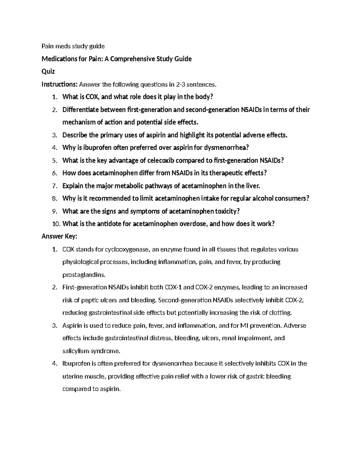 Pharm exam 4 study guide - Pain meds study guide Medications for Pain ...