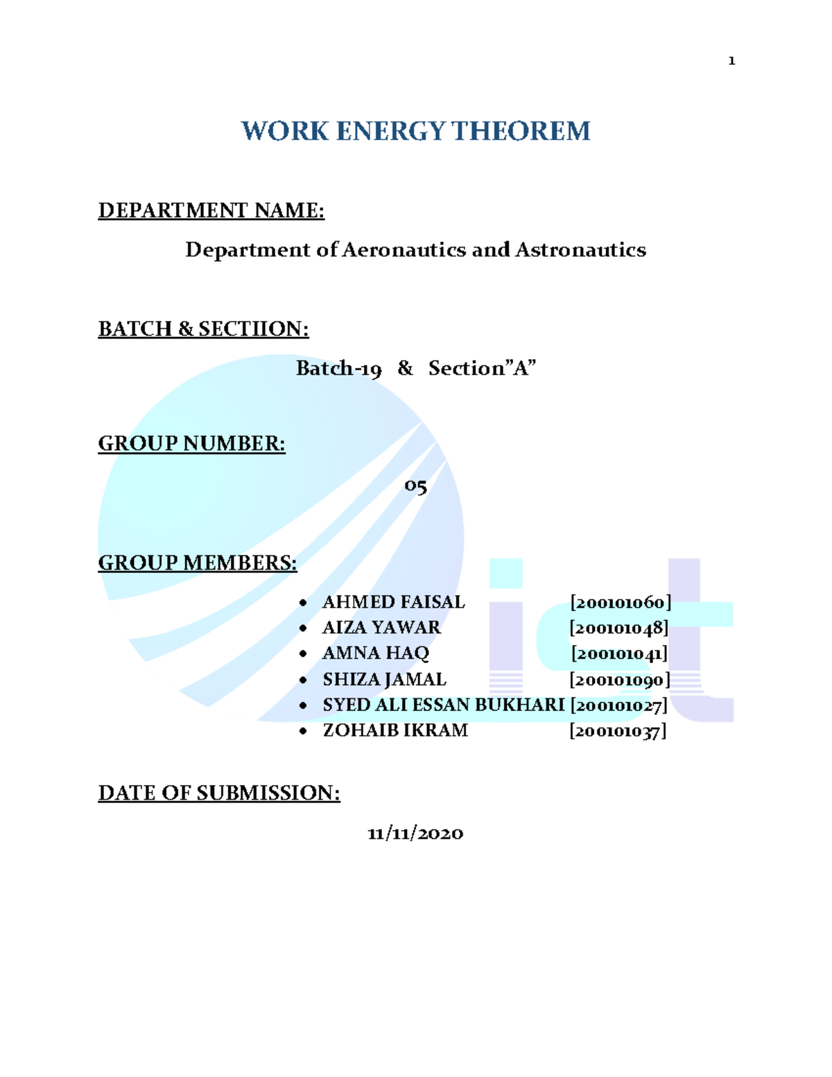 LAB Report G5 Workenergytheorem - WORK ENERGY THEOREM DEPARTMENT NAME ...