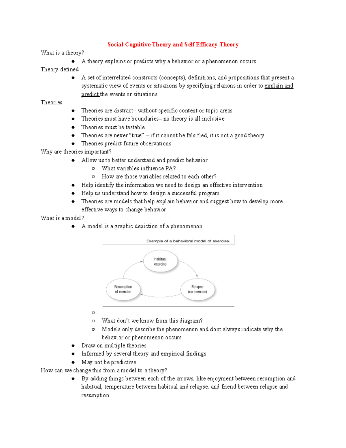 EXSC410 Notes for Exam 2 - Social Cognitive Theory and Self Efficacy ...