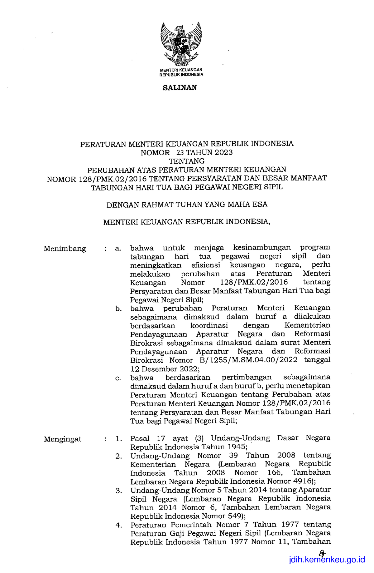 2023pmkeuangan 023 - Aturan Pmk Keuangan - MENTERI KEUANGAN REPUBLIK ...