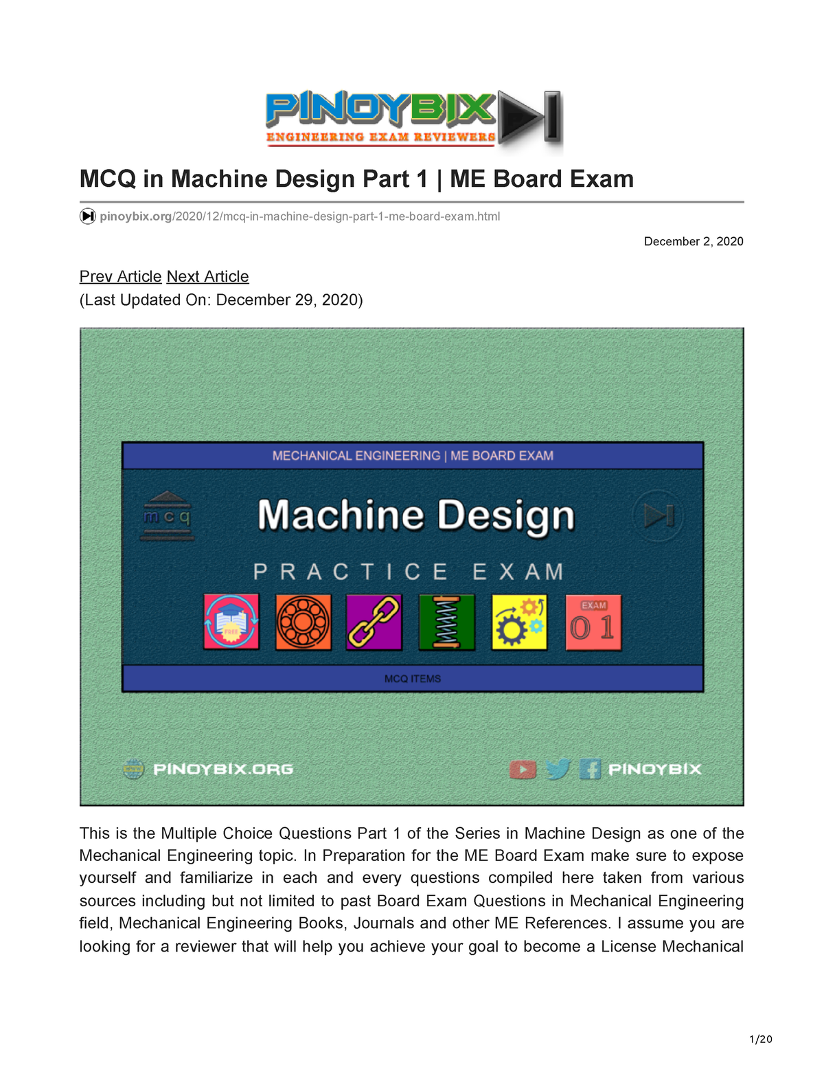 Pinoybix.org-MCQ In Machine Design Part 1 ME Board Exam - December 2 ...