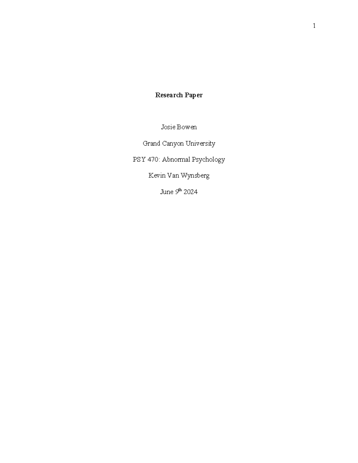 Case Study Paper - Research Paper Josie Bowen Grand Canyon University ...