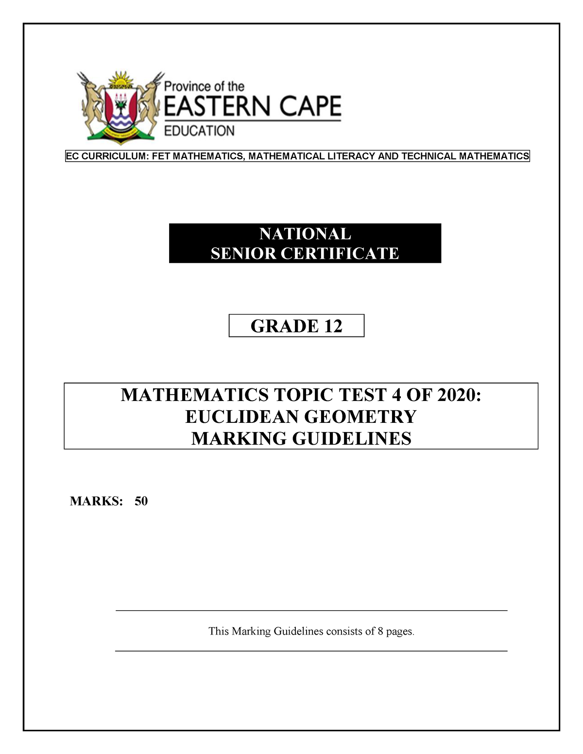 Gr 12 Test Euclidean Geometry Memo 2020 - EC CURRICULUM: FET ...