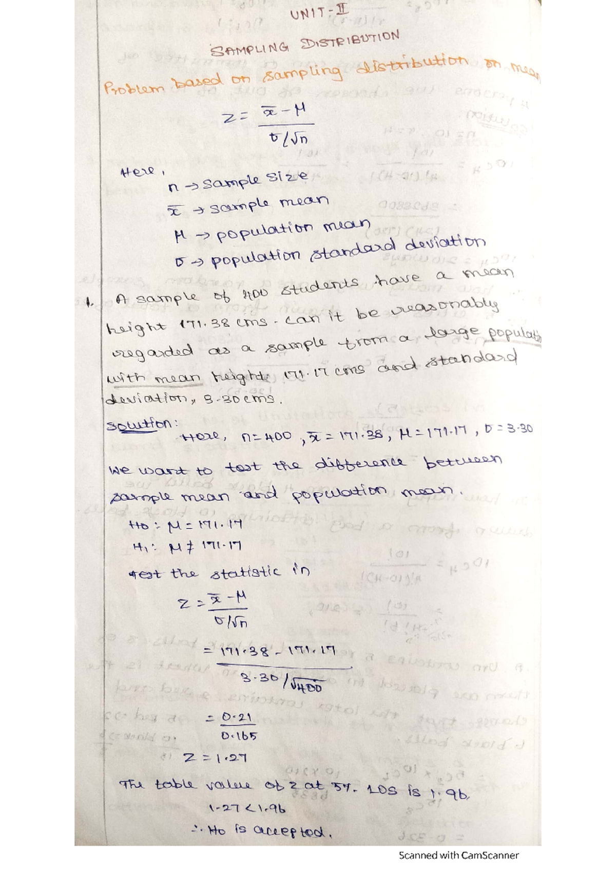 SFM Unit 2 Notes - SAMPLING DISTRIBUTION sampling distribution on ...