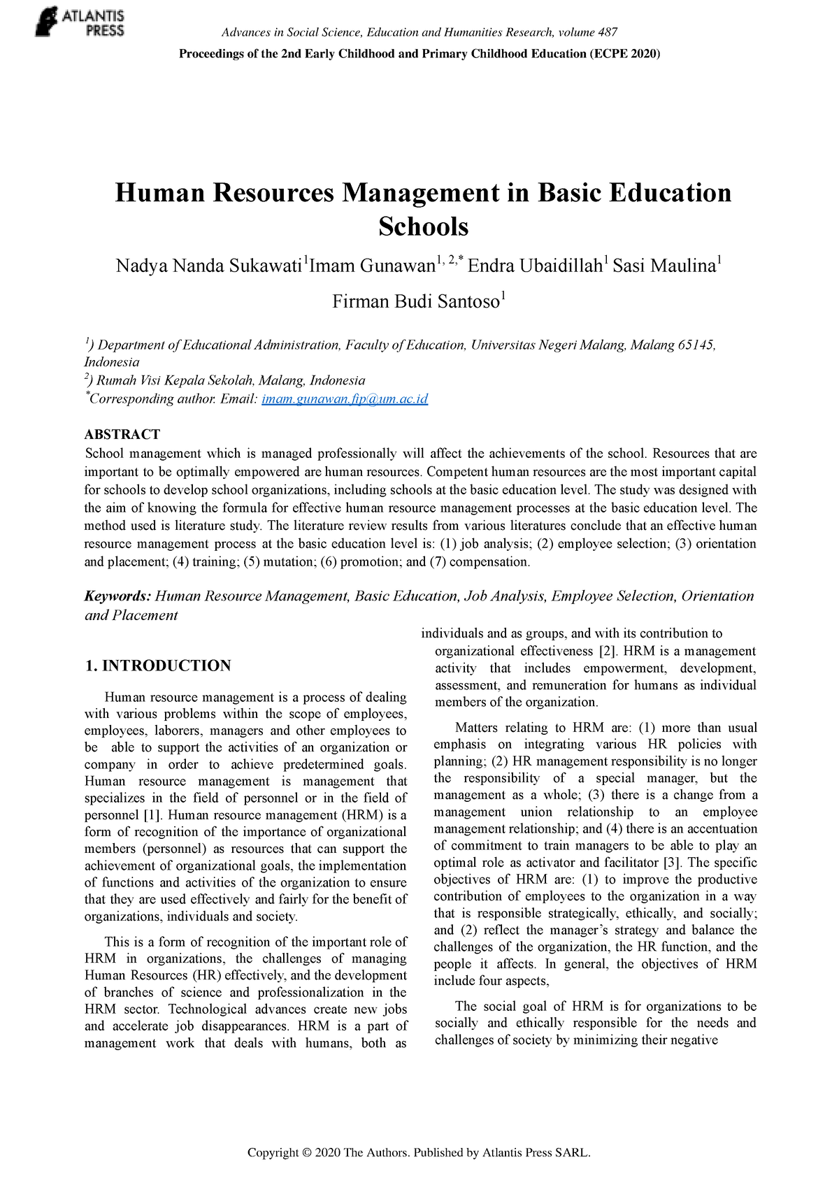 Human Resources Management In Basic Education Schools (Sukawati Et Al ...