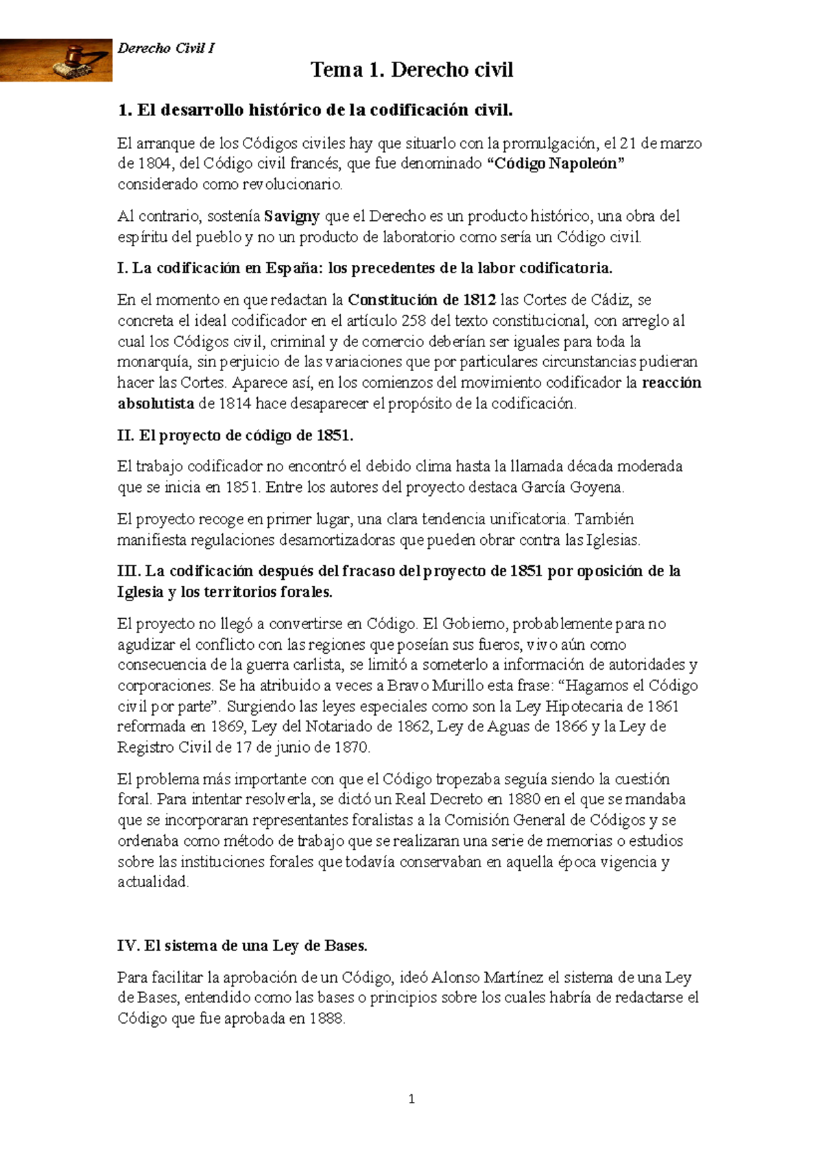 Derecho Civil I Tema 1 Universidad de Málaga - UMA - Studocu