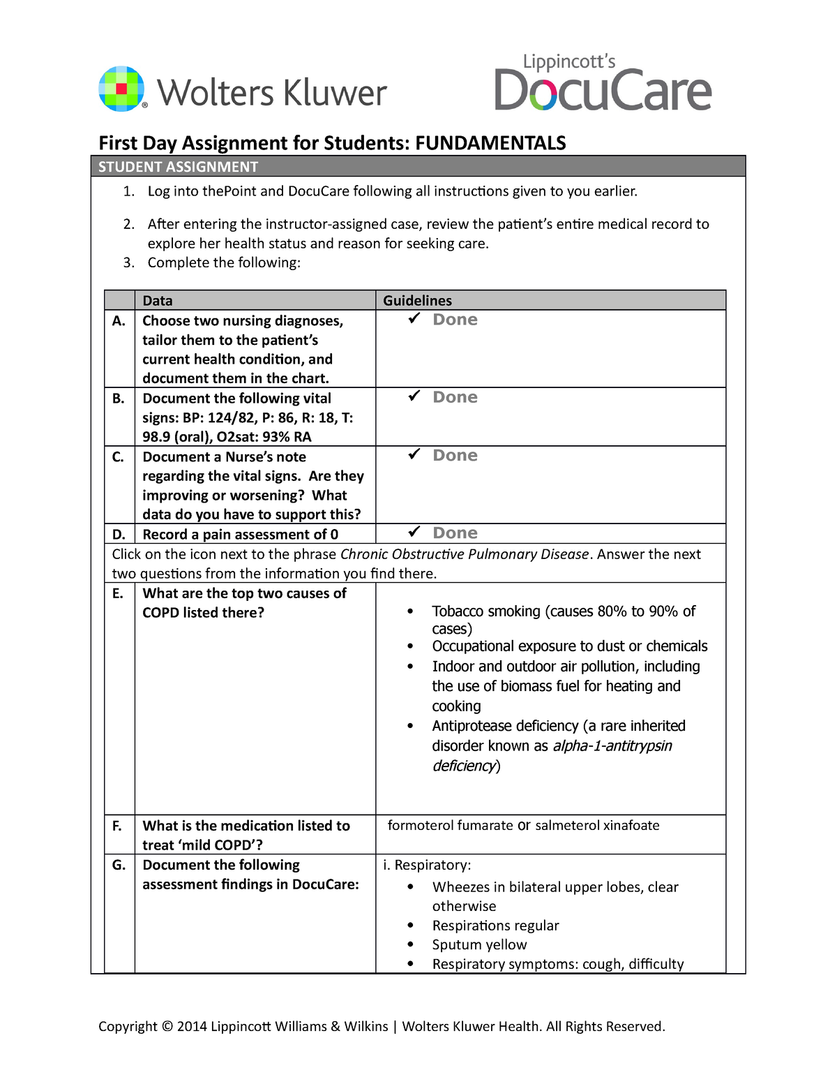 first day assignment for students fundamentals