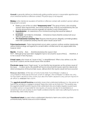 Torts Outline - Tort Law - Torts Outline Fall 2021 Professor Ogalla ...