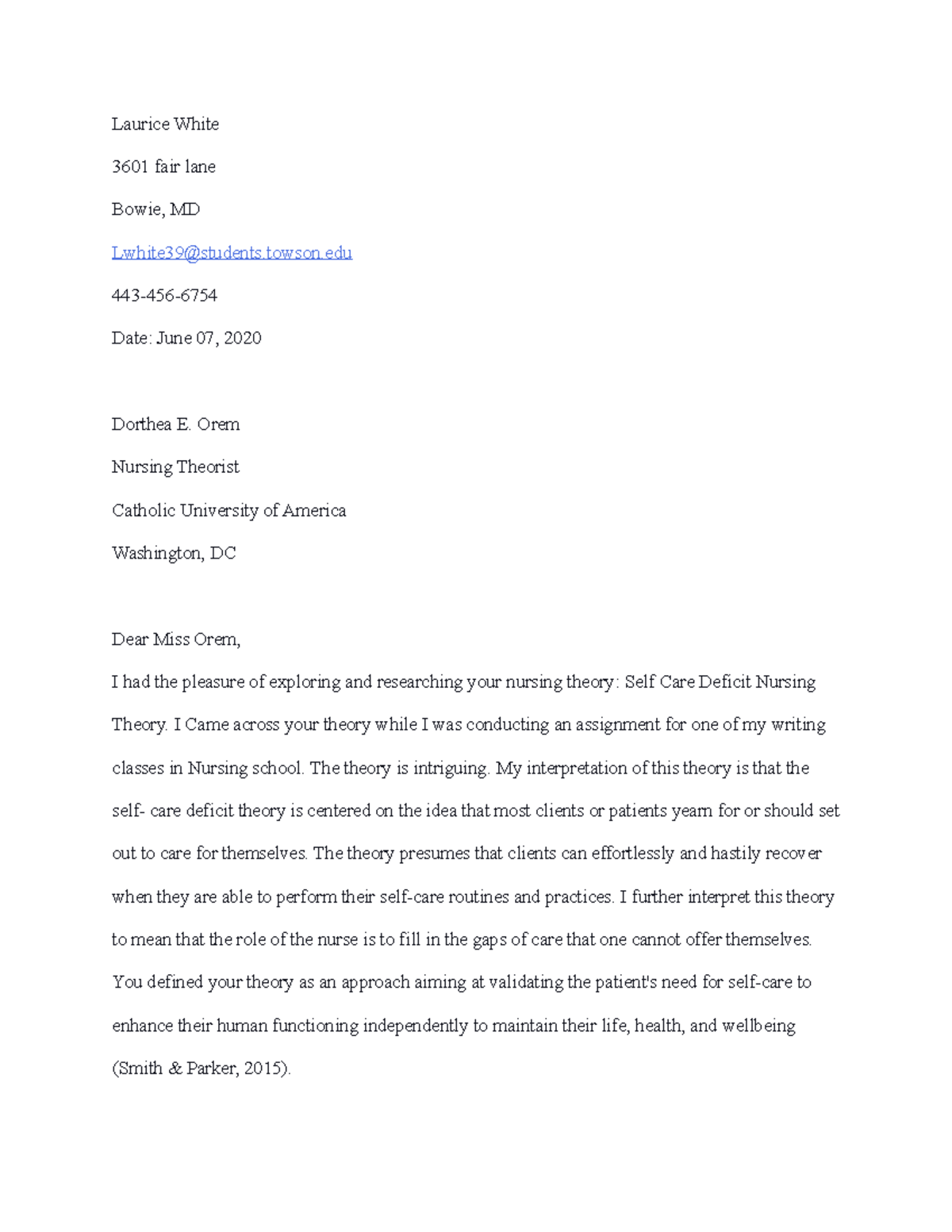 Letter to a theorist - Laurice White 3601 fair lane Bowie, MD Lwhite39 ...