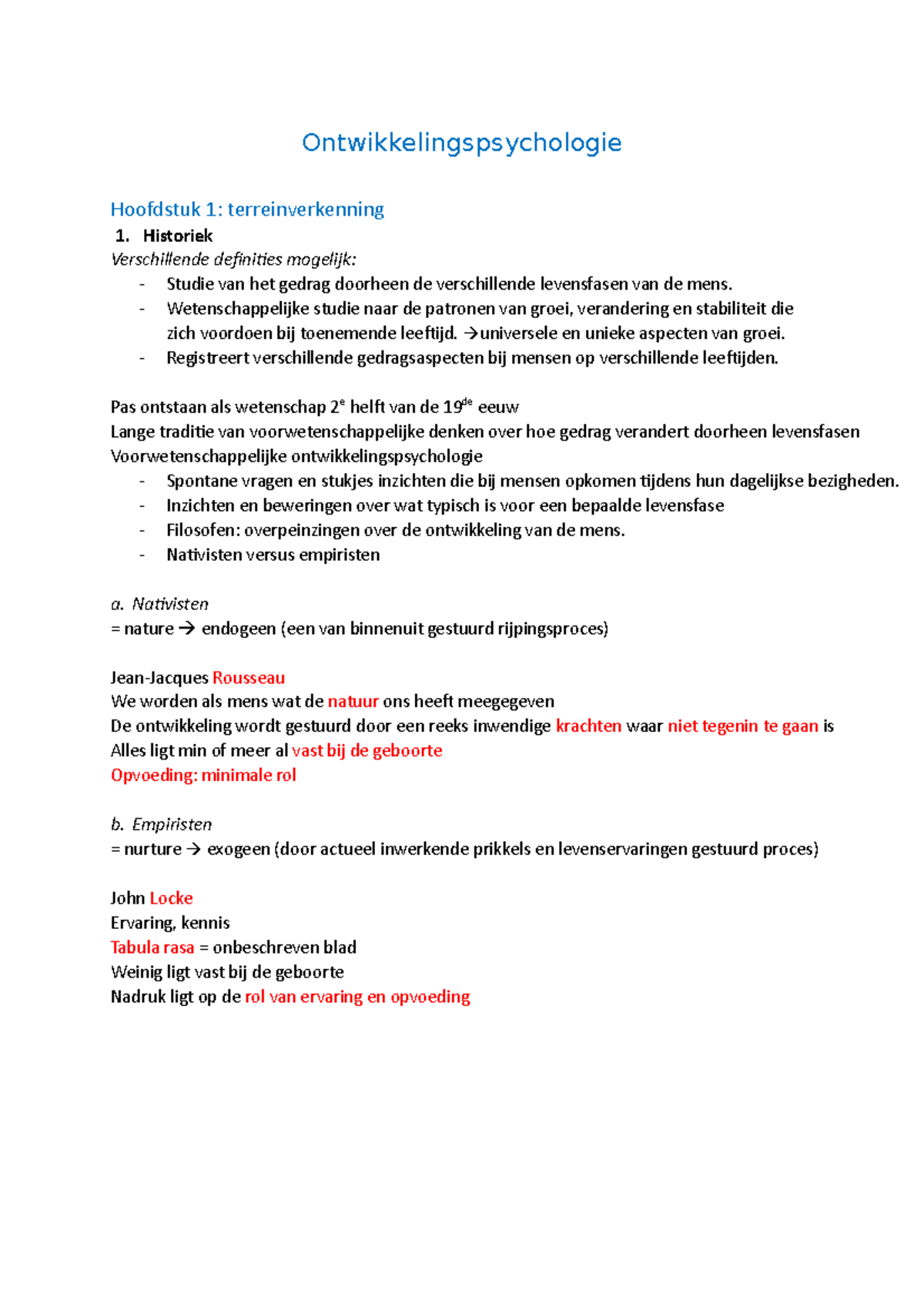 Ontwikkelingspsychologie - Ontwikkelingspsychologie Hoofdstuk 1 ...