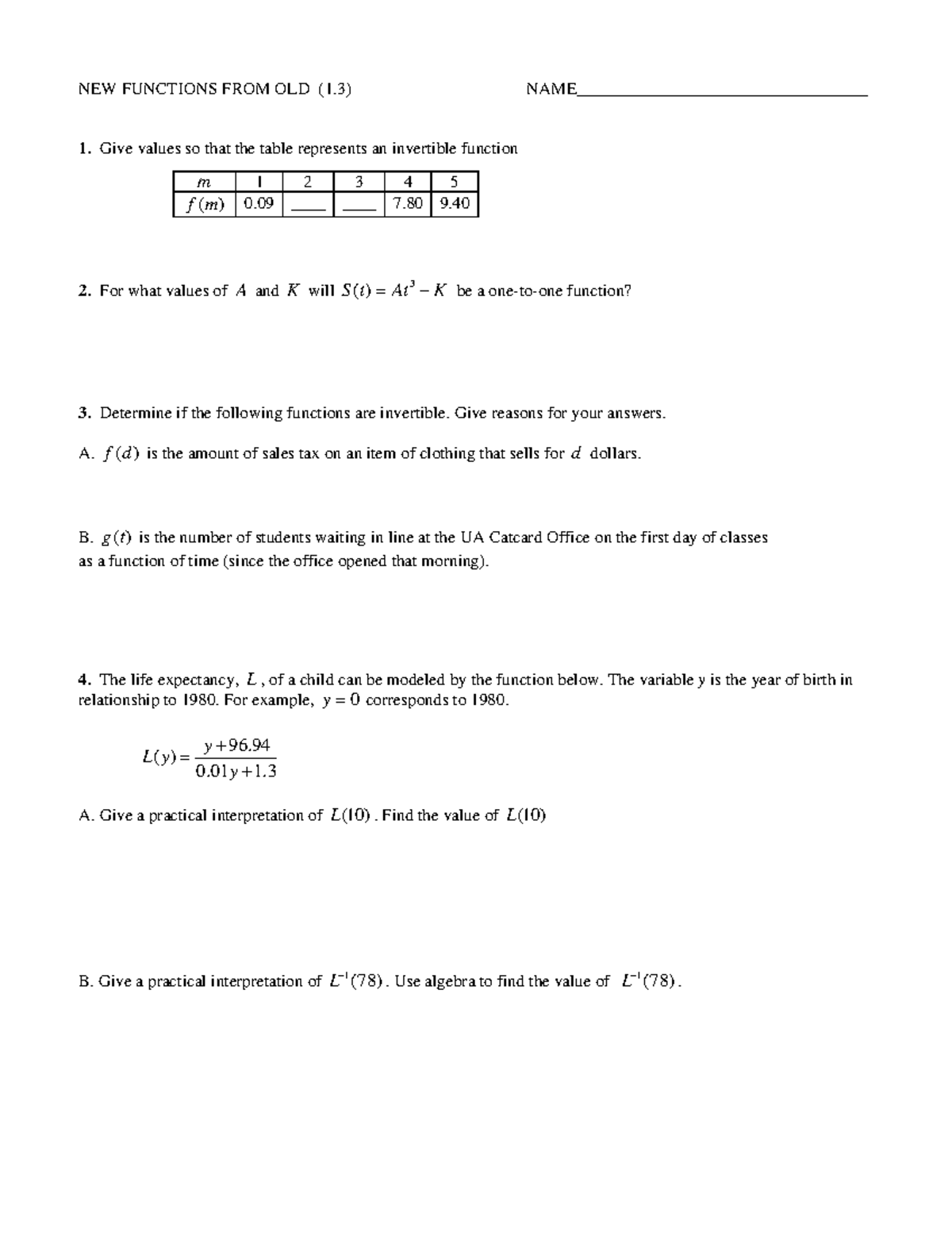 CH1 New From Old - Chapter 1 - NEW FUNCTIONS FROM OLD (1) 1. Give ...