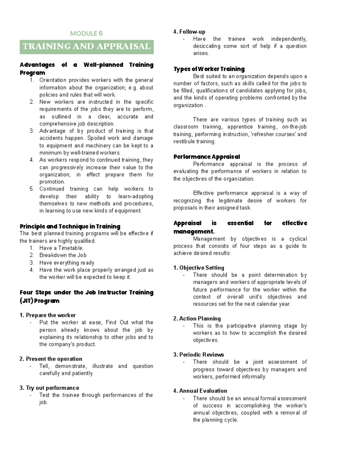 Human Behavior in an Organization (HBO) - MODULE 6 TRAINING AND ...