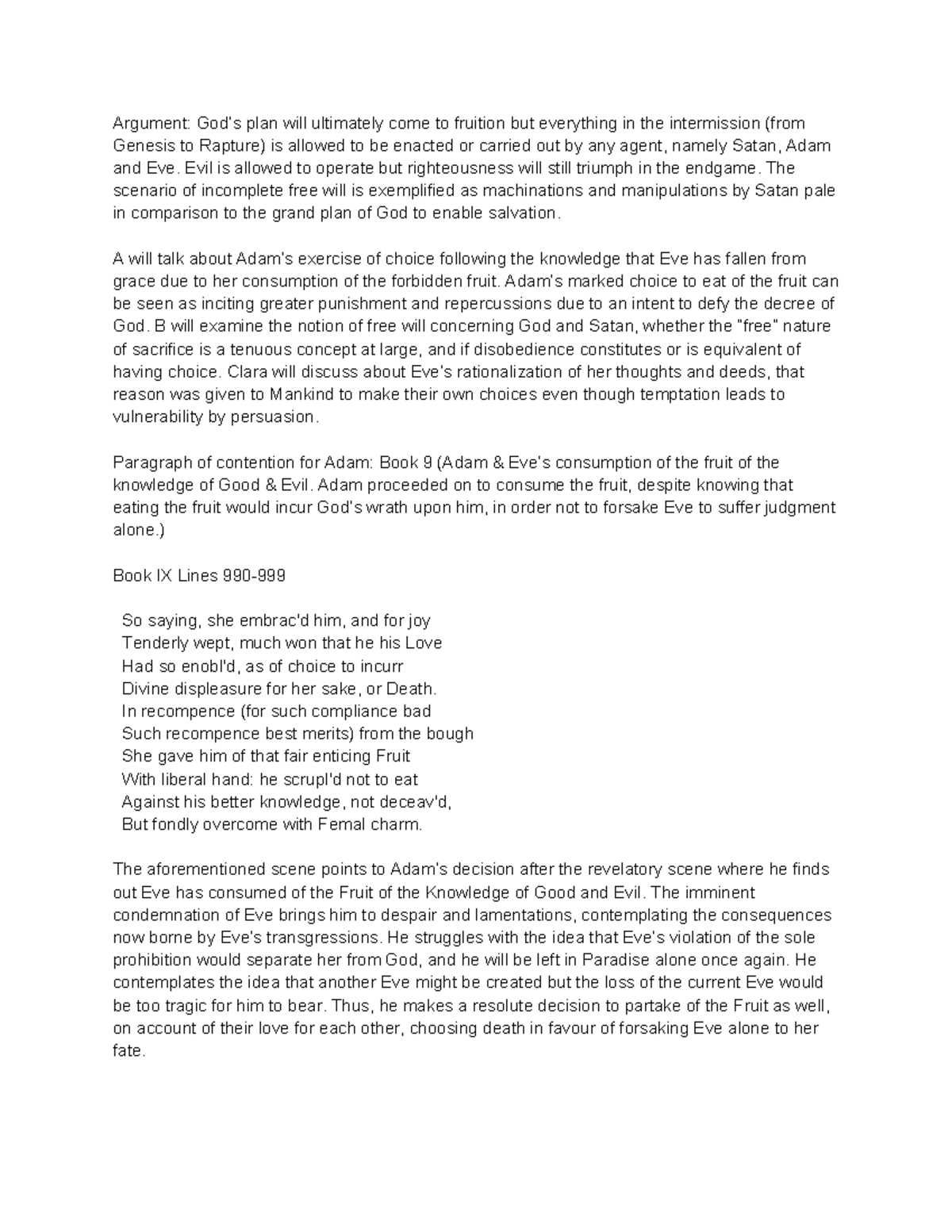 Group Presentation Free Will Argument God s Plan Will Ultimately